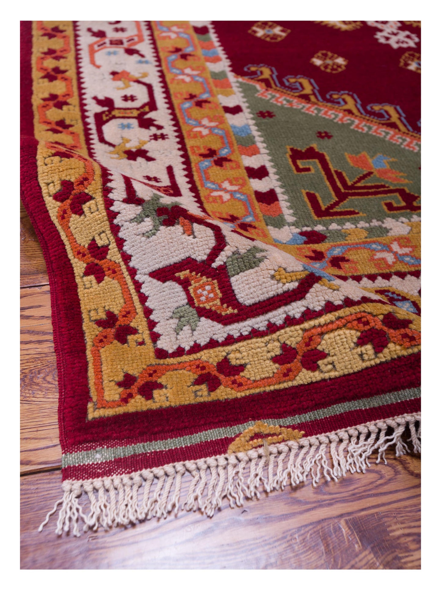 Turkish Shirwan 129682 Green Ivory 3.10x5.11 Hand Knotted Rug