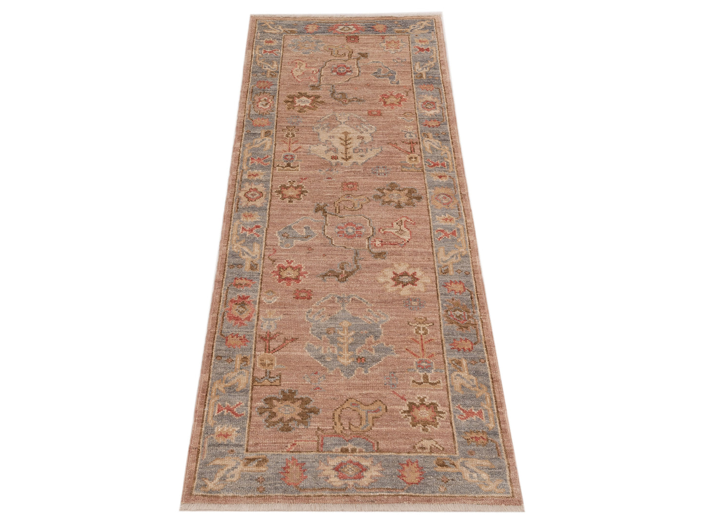 Angora Oushak 141246 Pink Blue Gray 2.9x8 Hand Knotted Rug