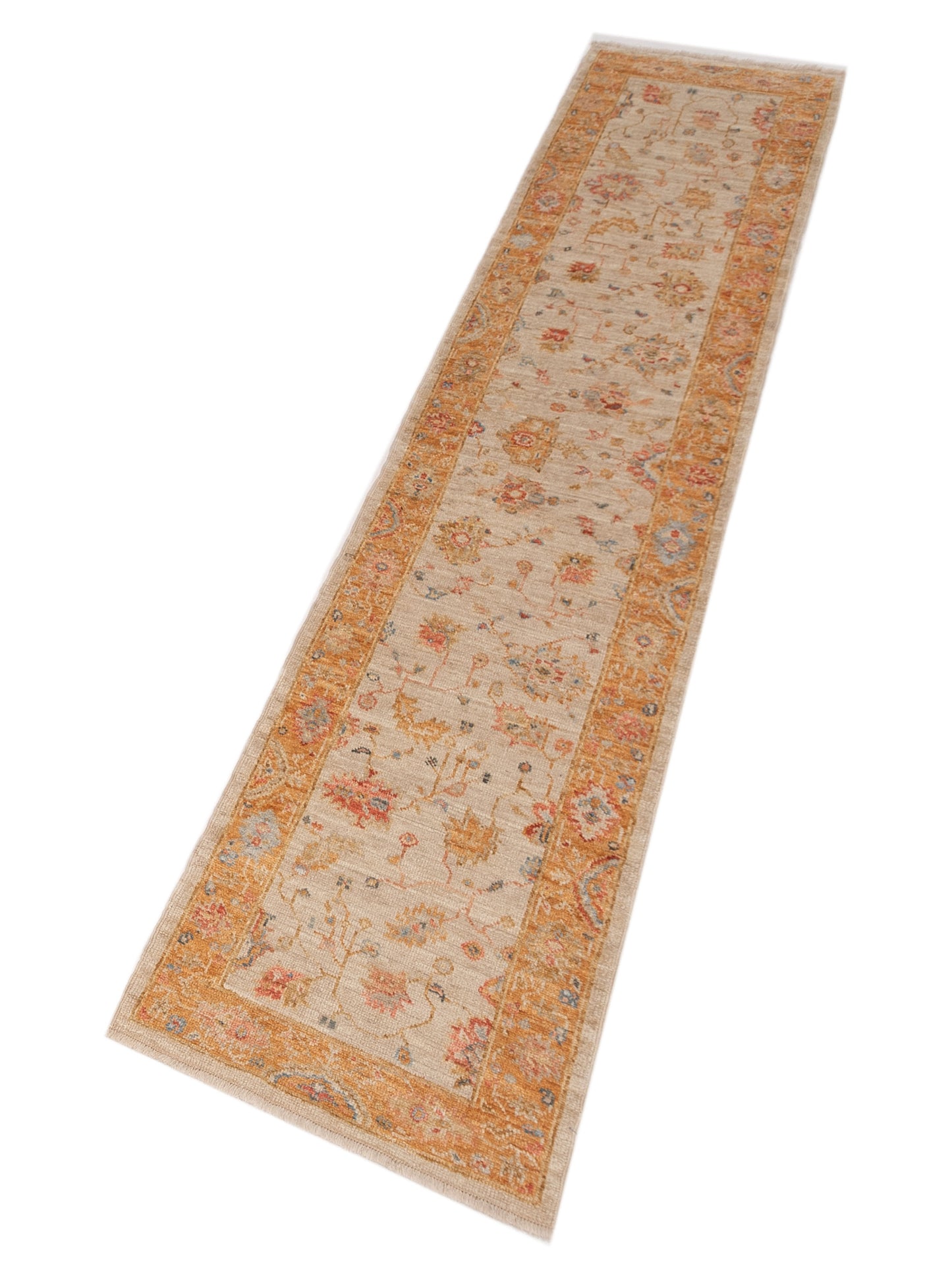 Angora Oushak 149492 Ivory Orange 2.6x12 Hand Knotted Rug