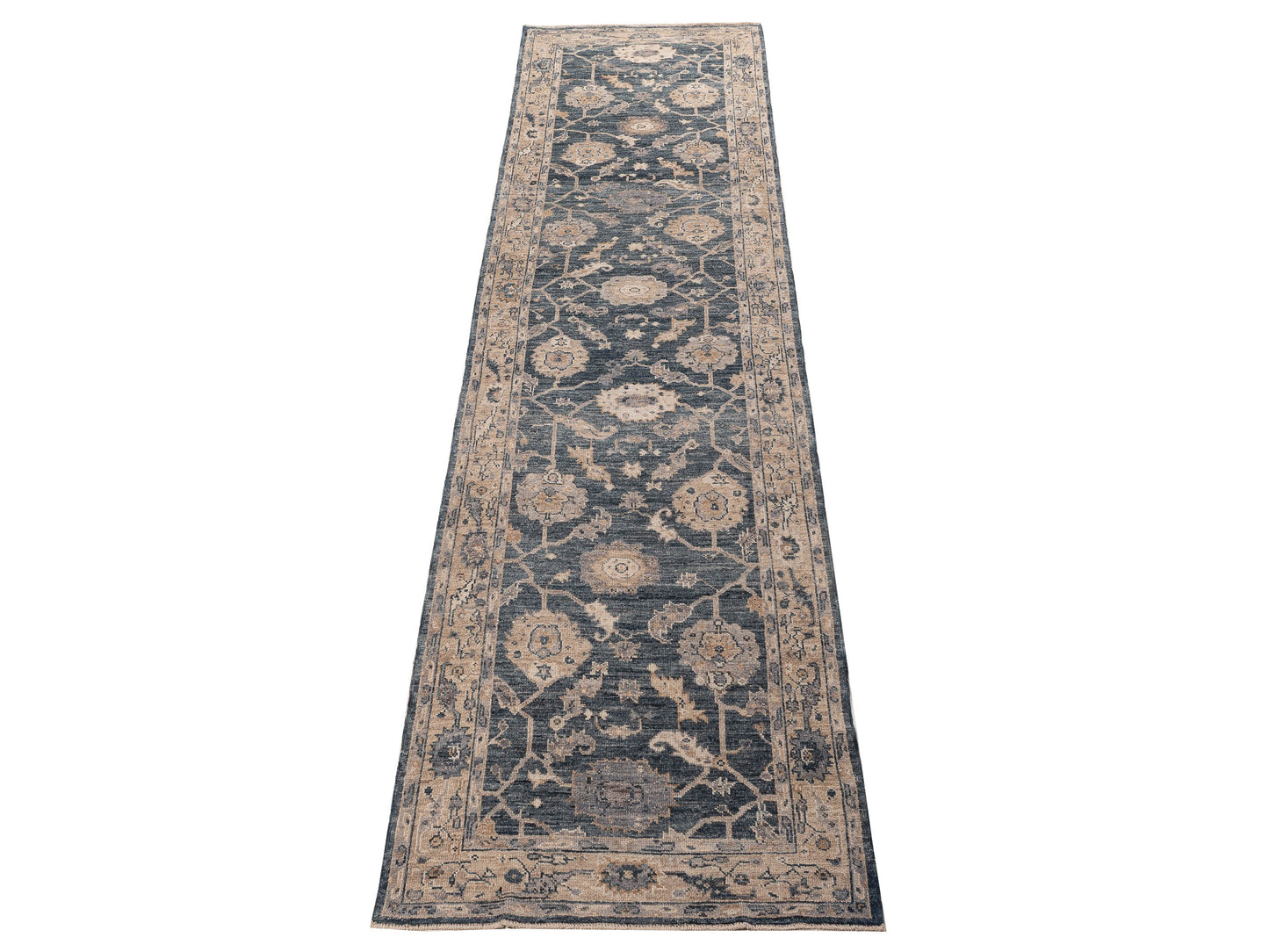 Angora Oushak 156262 Blue Cream 3.11x15.1 Hand Knotted Rug