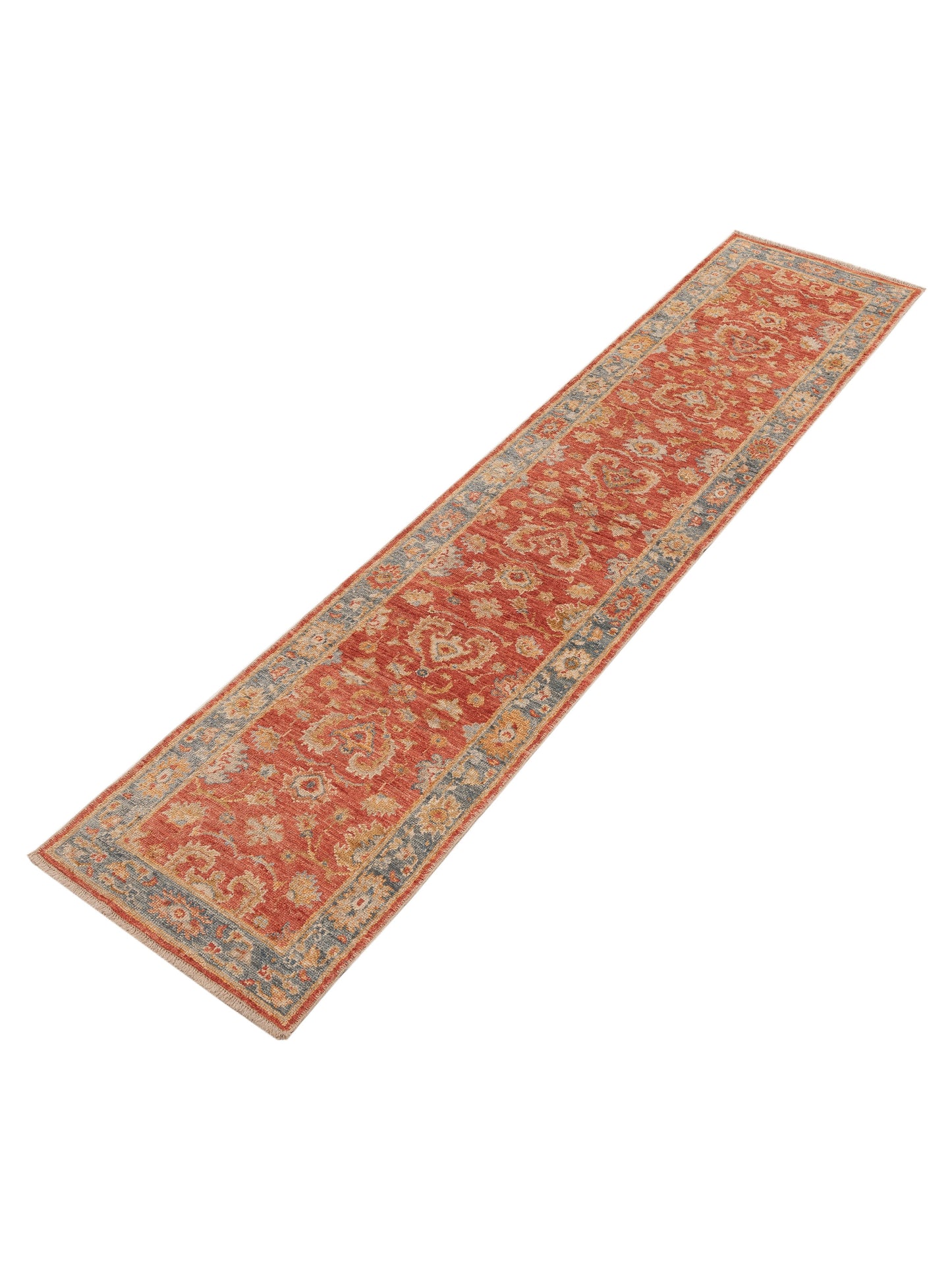 Angora Oushak 153986 Red Blue 2.7x11.8 Hand Knotted Rug