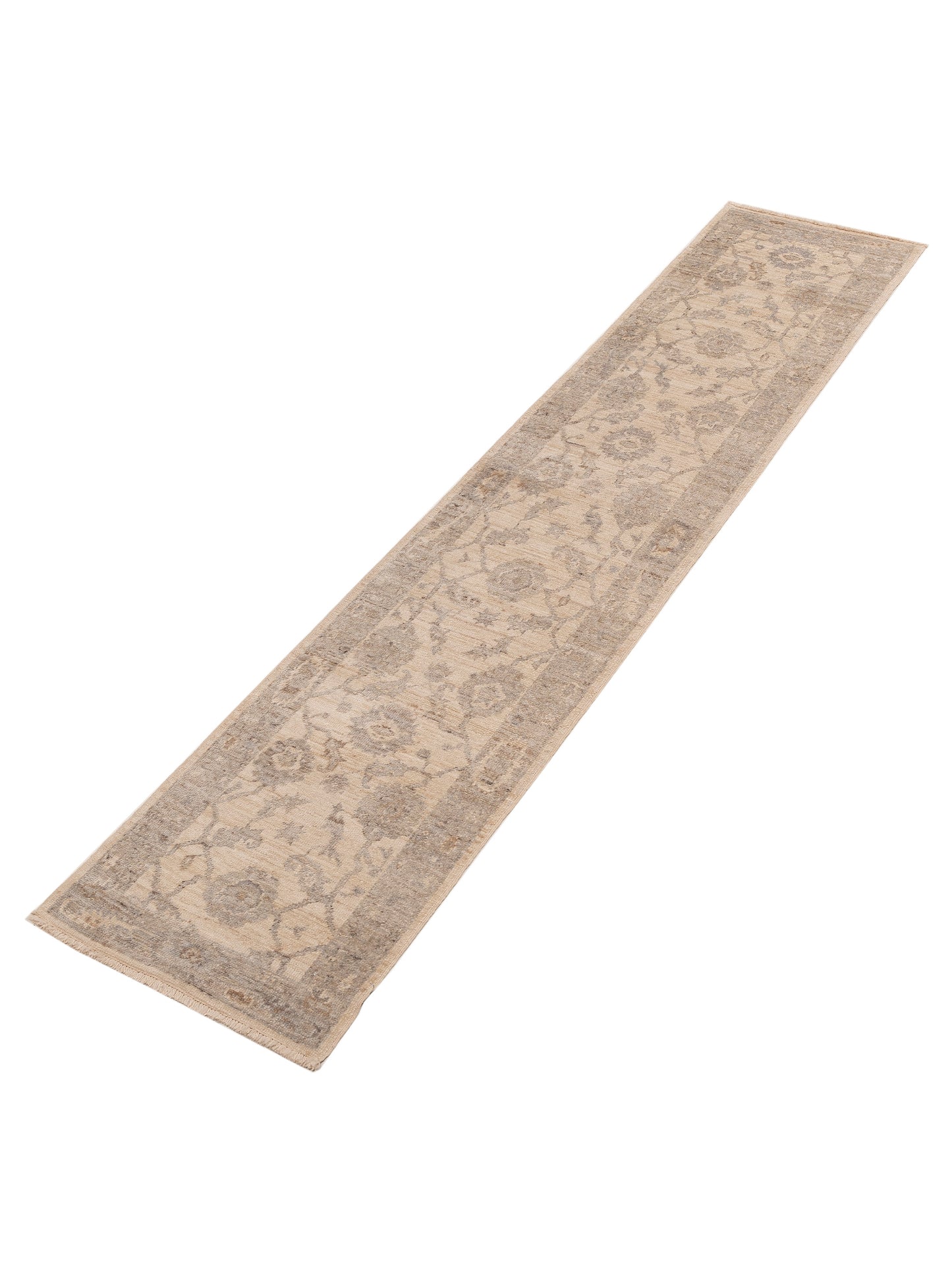 Angora Oushak 154093 Ivory Brown 2.5x11.4 Hand Knotted Rug