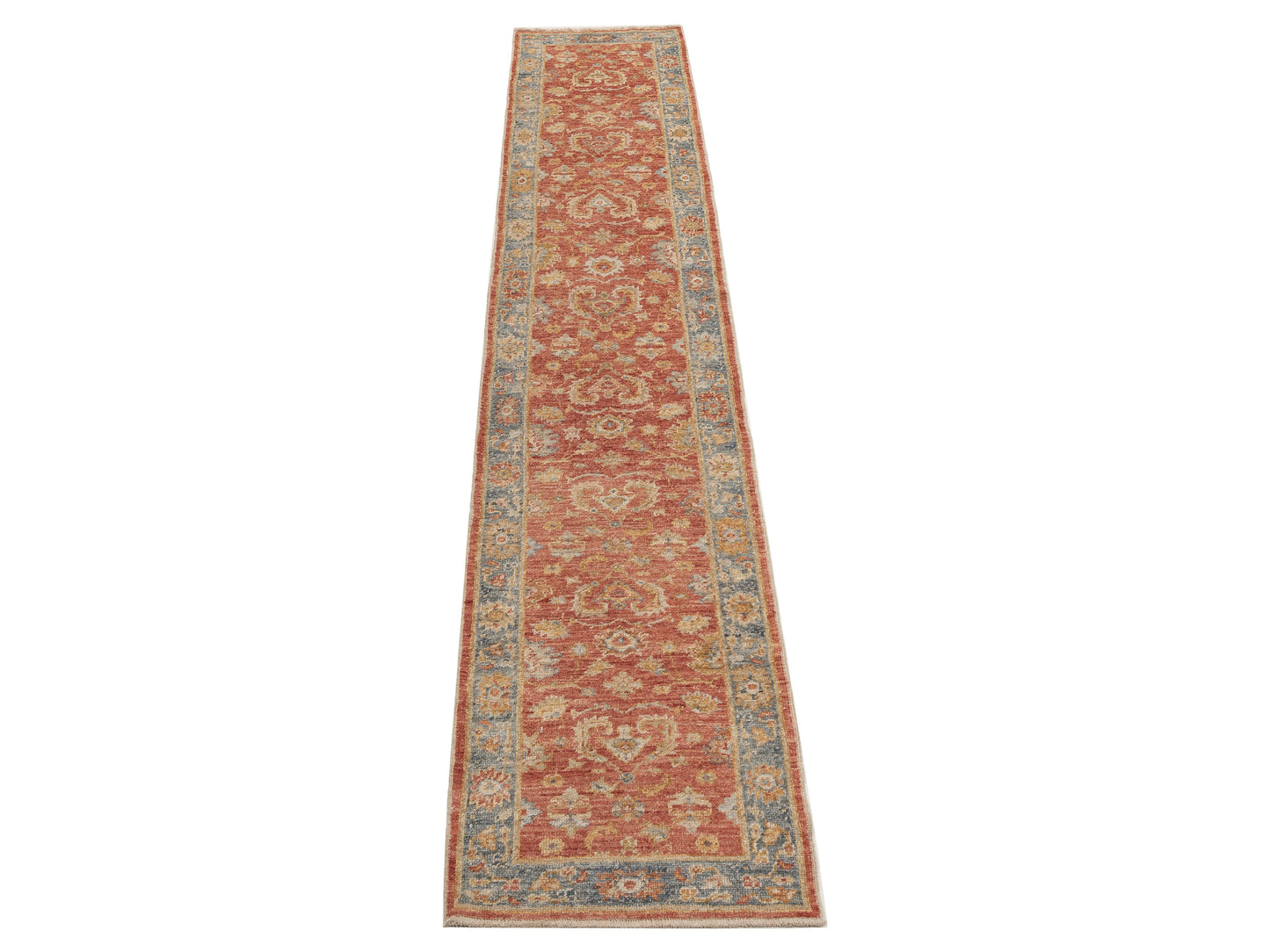 Angora Oushak 154160 Red Blue 2.7x14 Hand Knotted Rug