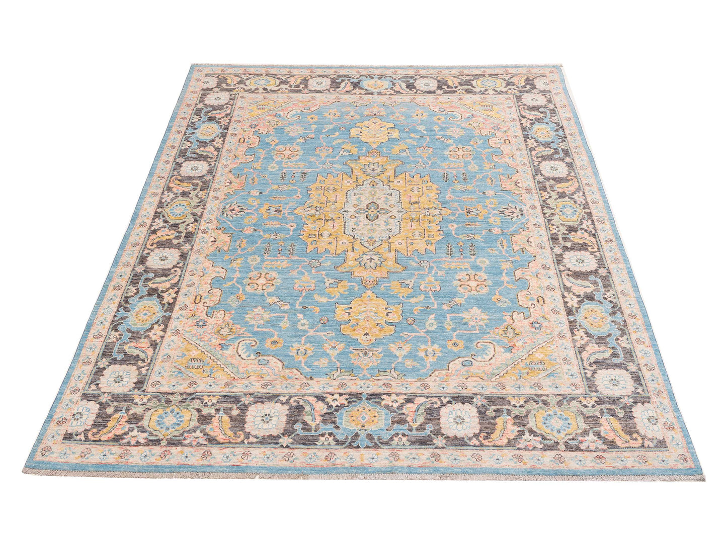 Anadol Oushak 151084 Blue Brown 7.10x9.11 Hand Knotted Rug
