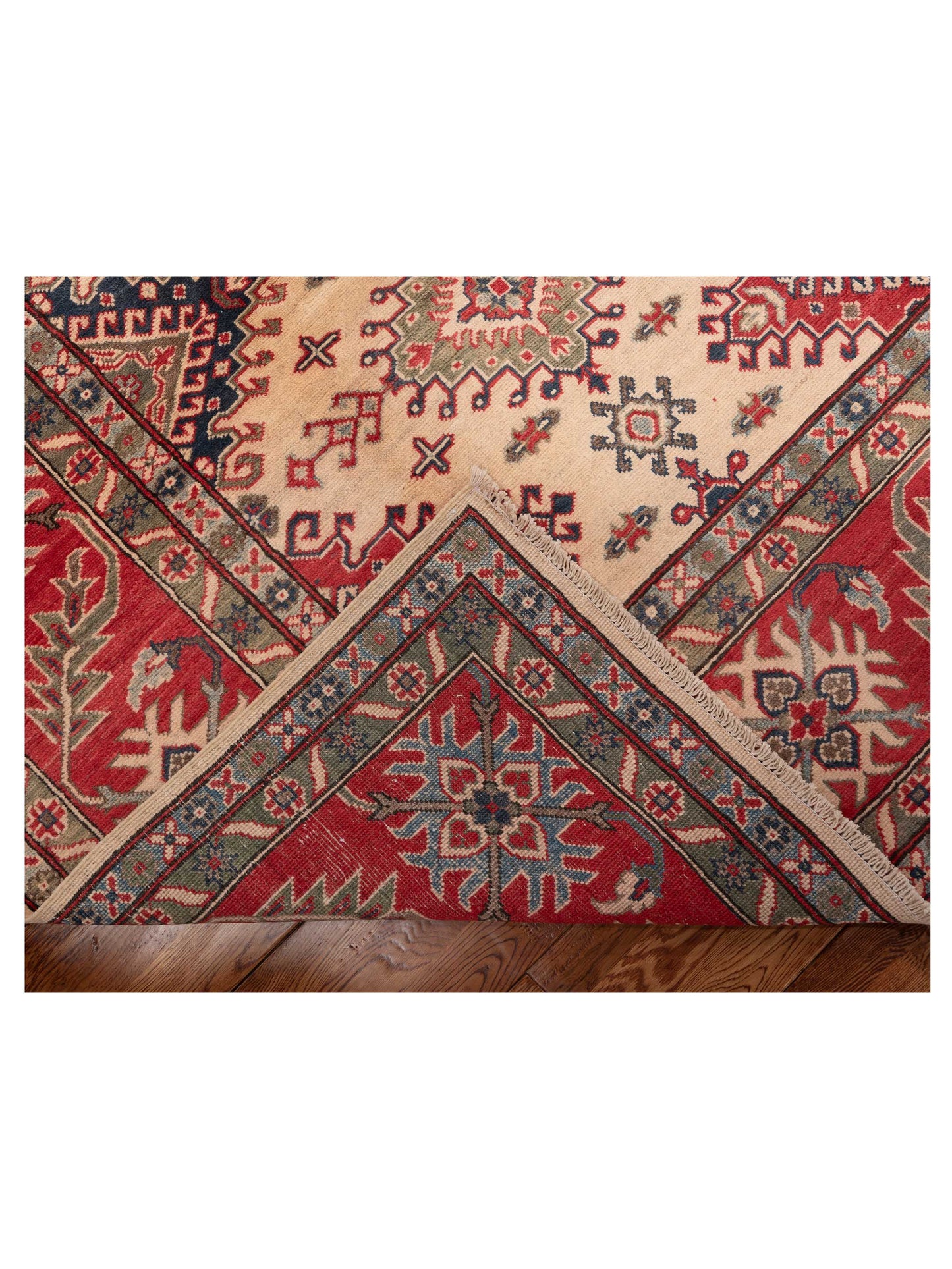 Kazak 151314 Ivory Red 7.10x9.11 Hand Knotted Rug