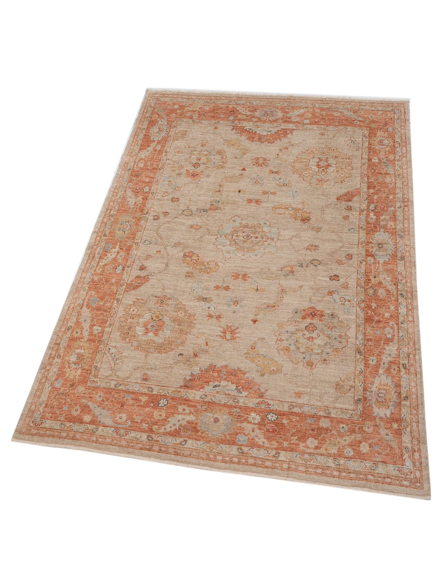 Angora Oushak 149400 Ivory Rust 9.1x11.8 Hand Knotted Rug