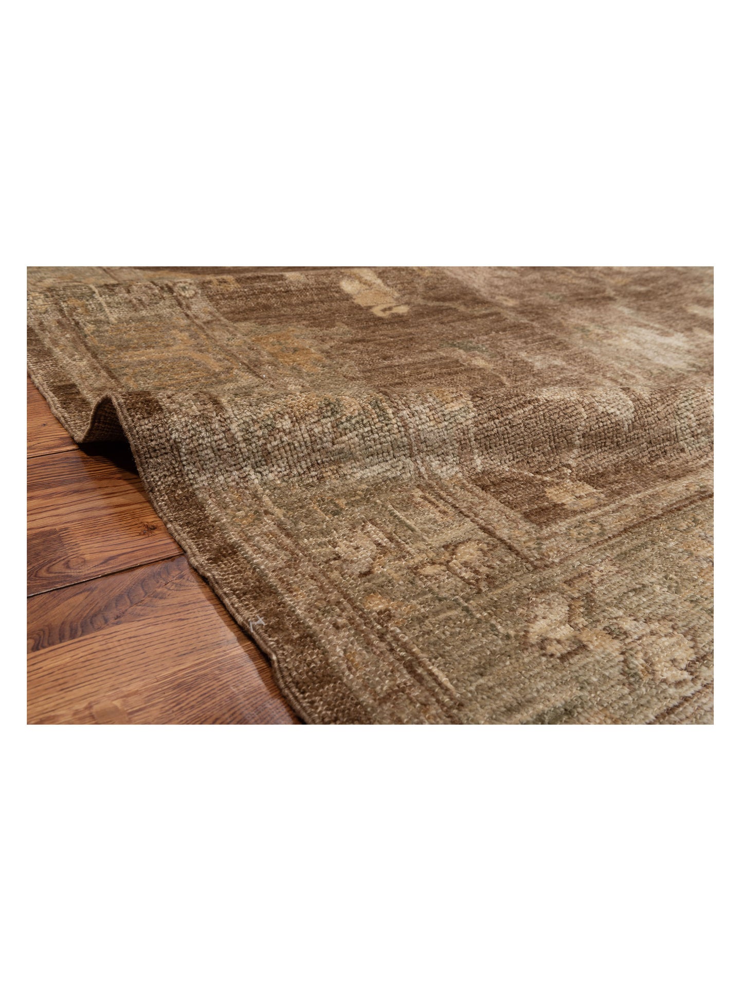 Angora Oushak 129149 Brown Green 6.3x10.8 Hand Knotted Rug