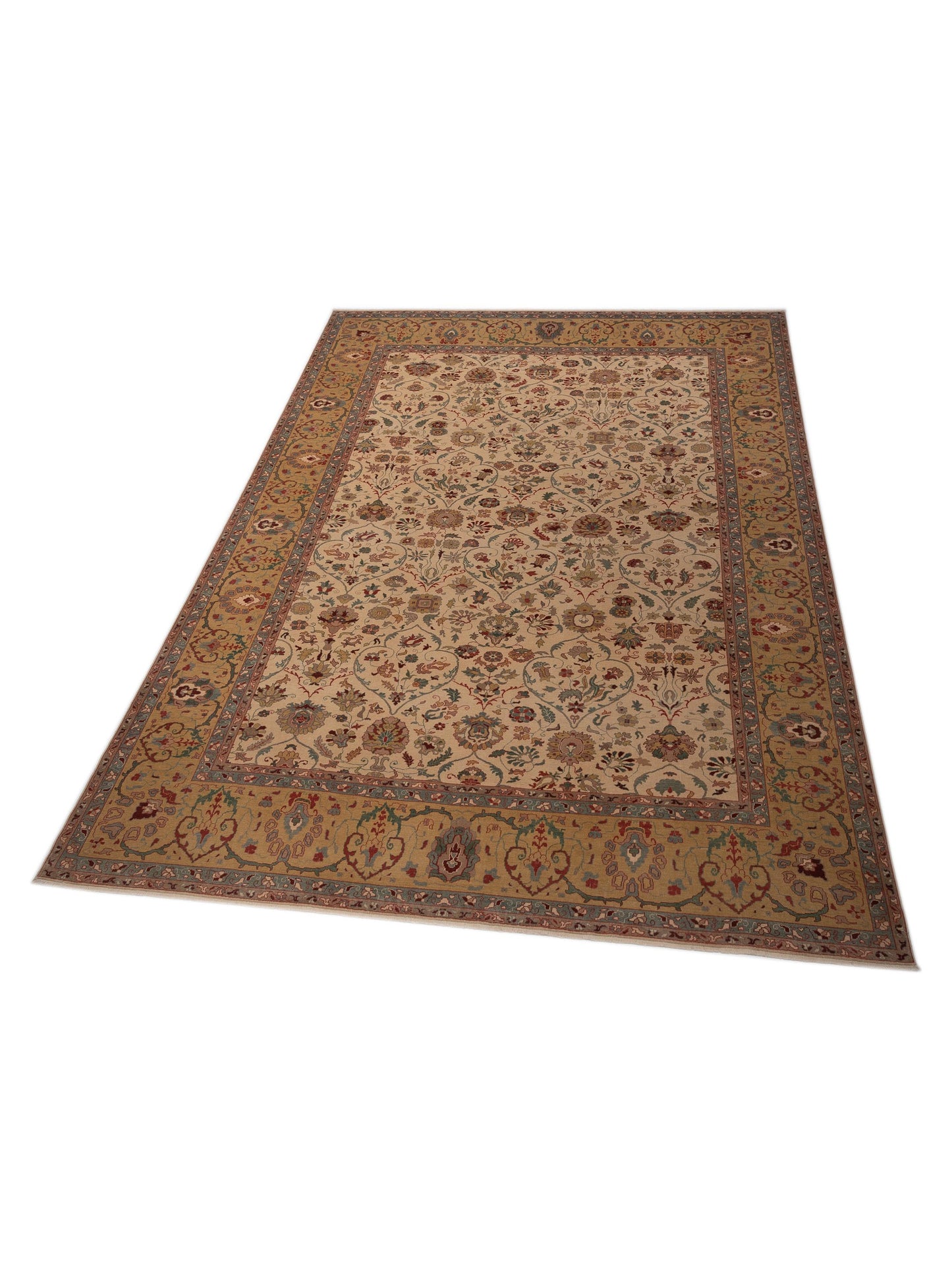 Antique Loom 108141 Beige Gold 12.3x14.8 Hand Knotted Rug