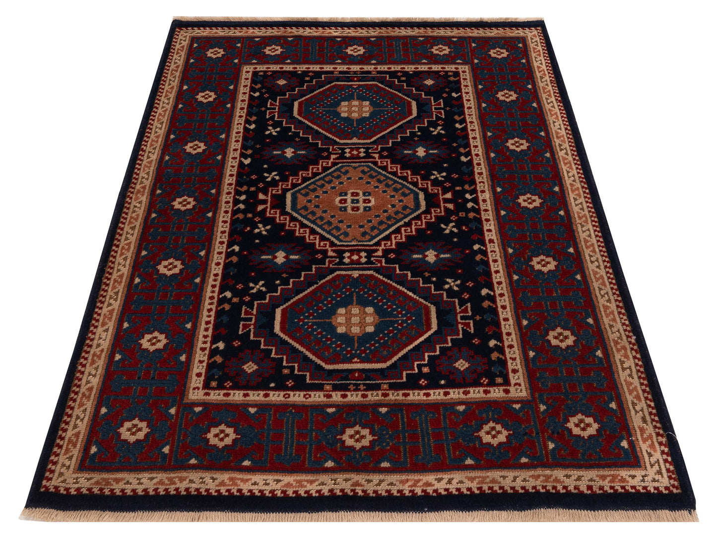 Turkish Shirwan 145245 Navy Red 4.2x5.2 Hand Knotted Rug
