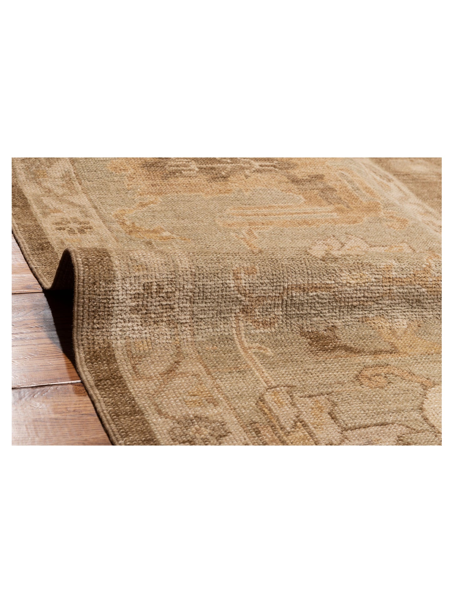 Angora Oushak 129084 Brown Green 14.8x17.7 Hand Knotted Rug