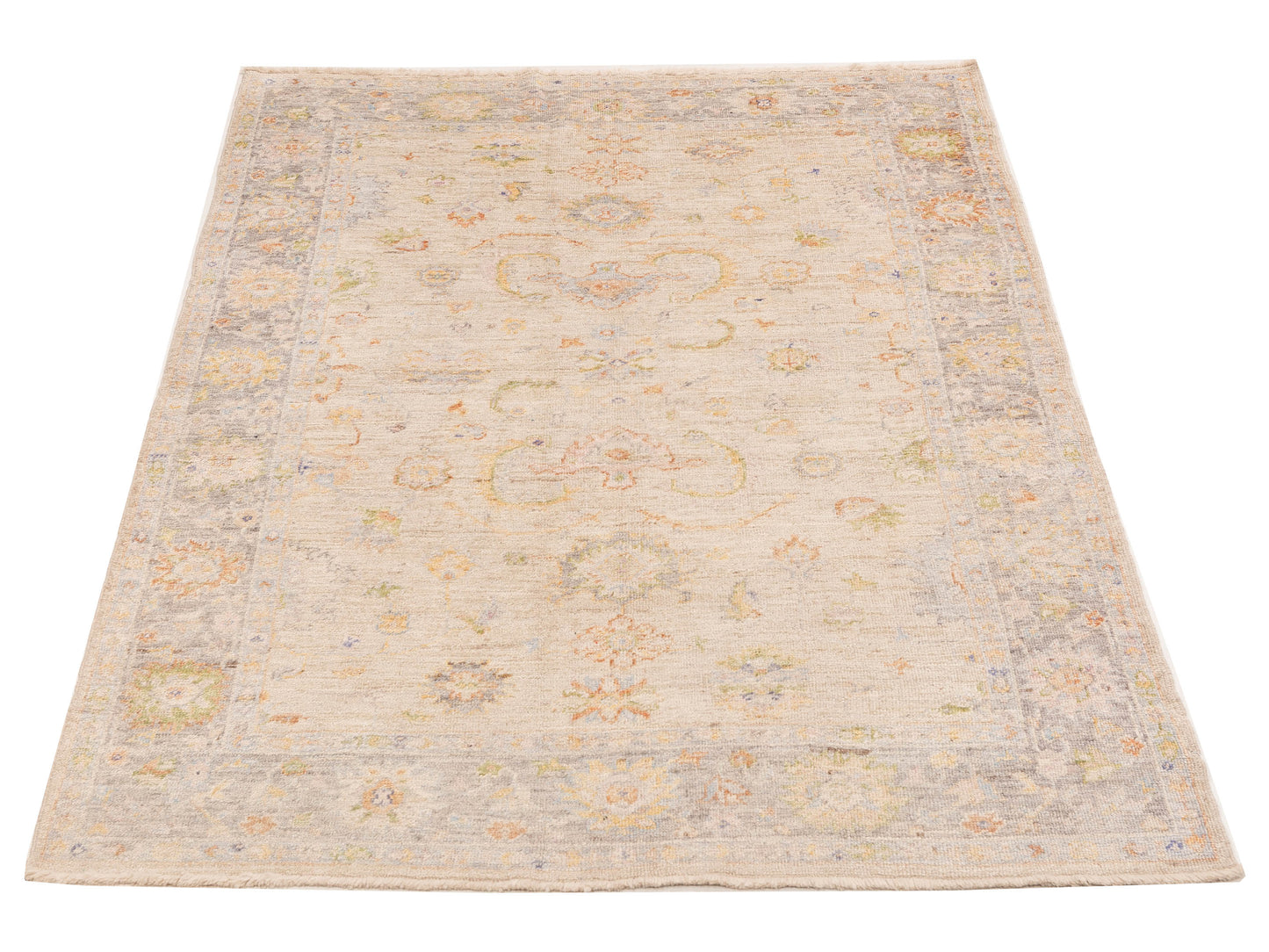 Angora Oushak 153539 Ivory Charcoal 6.1x8.6 Hand Knotted Rug