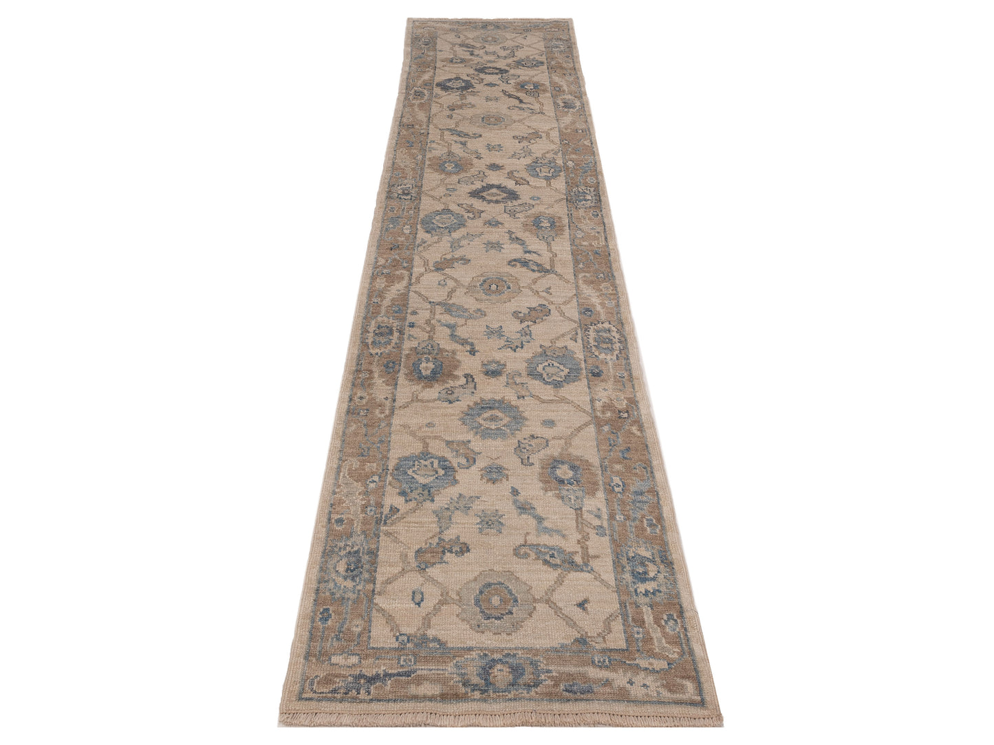Angora Oushak 150211 Ivory Brown 2.7x13.5 Hand Knotted Rug