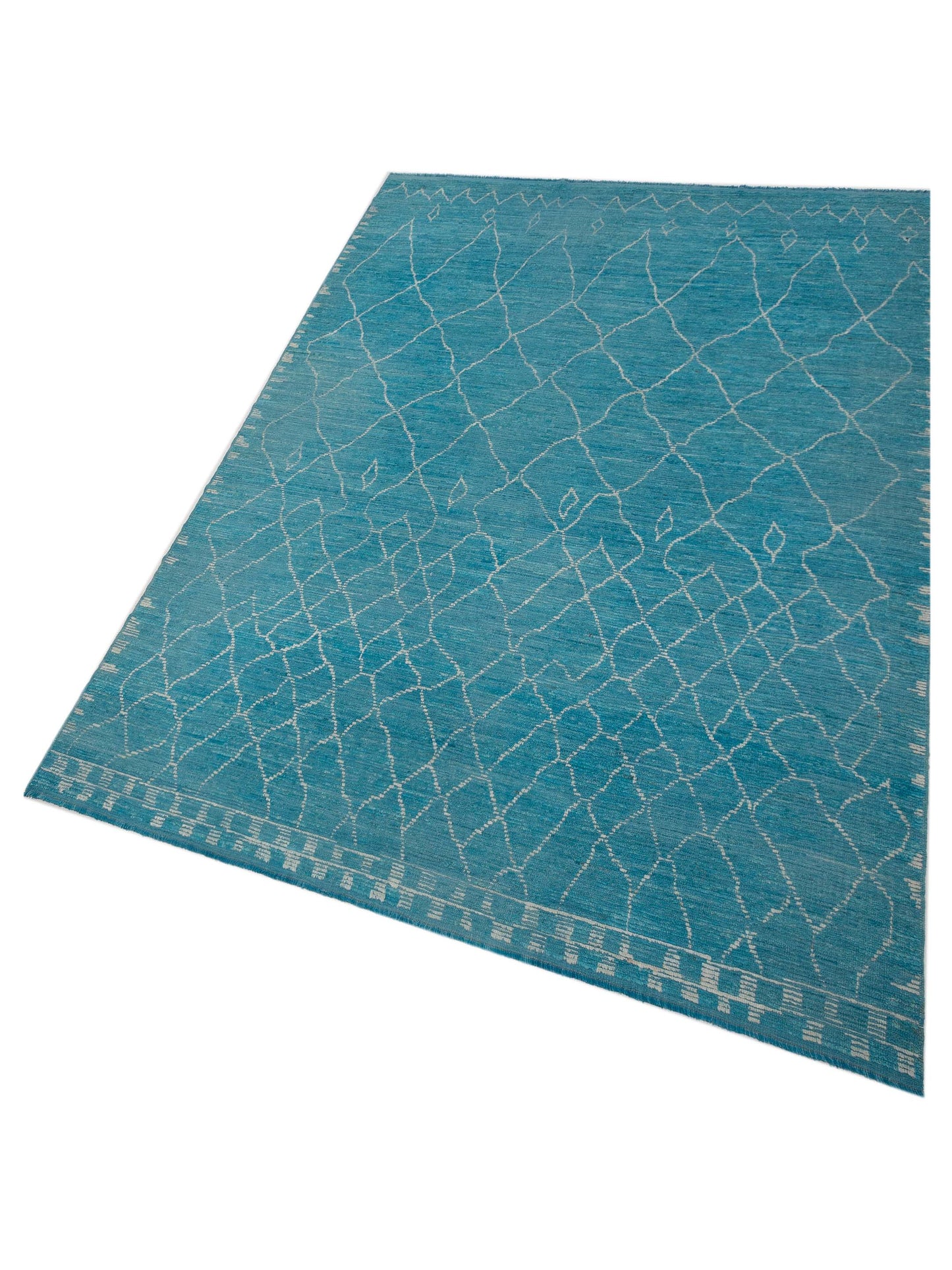 Berber Aspendos Turquoise Ivory 10.6x14.3 Hand Knotted Rug