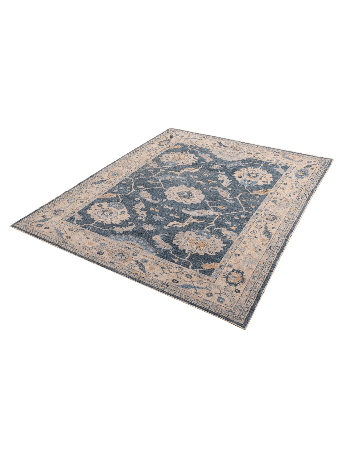 Angora Oushak 156285 Blue Ivory 9.5x11.5 Hand Knotted Rug