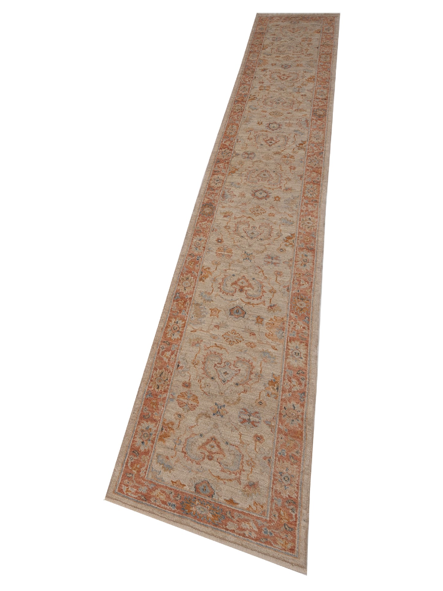Angora Oushak 149598 Ivory Rust 2.6x15.4 Hand Knotted Rug