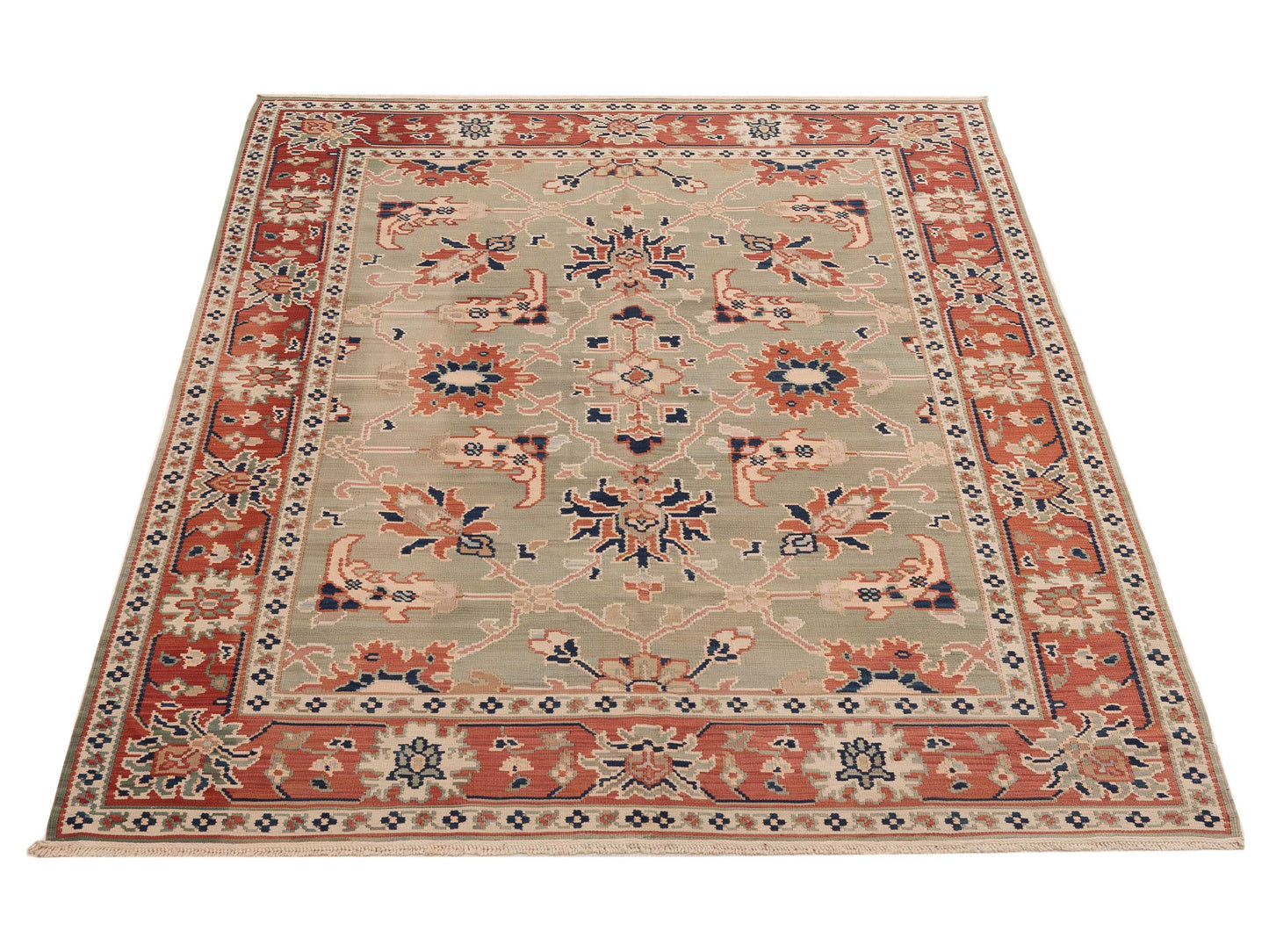 Transilvanian Kilim 153706 Green Red 6.9x8.5 Hand Woven Rug