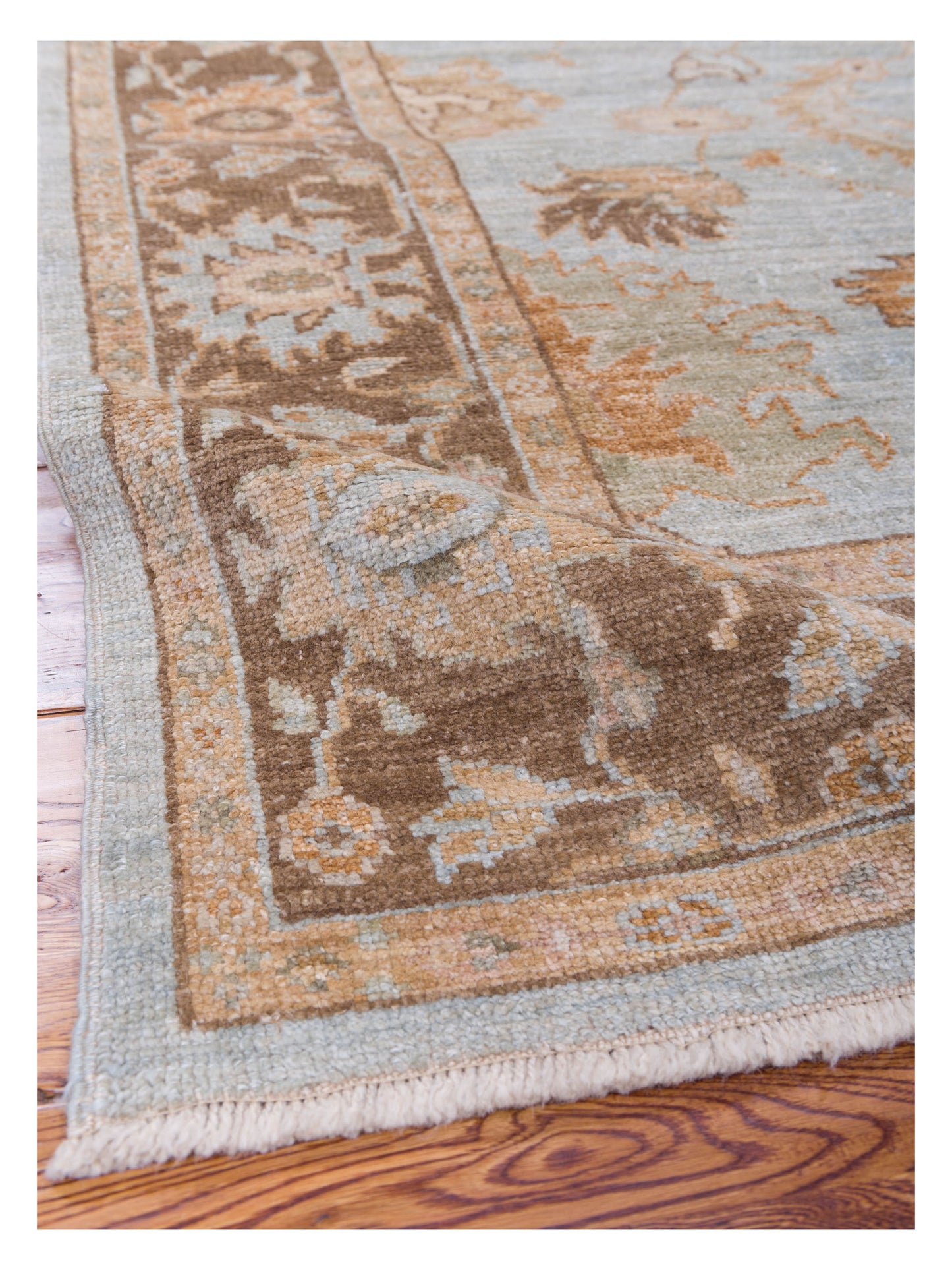 Angora Oushak 125727 Ice Blue Brown 5.11x9.5 Hand Knotted Rug