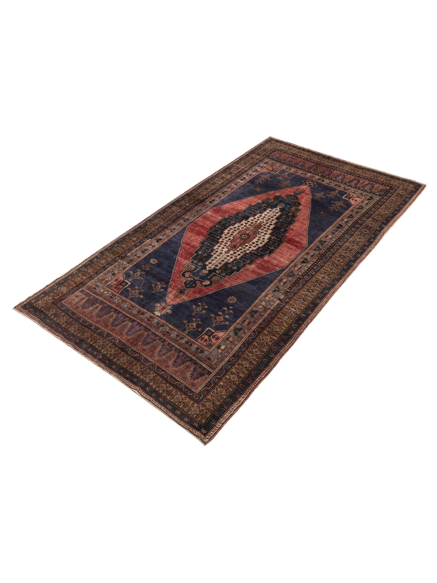 Old Anatolian 154132 Red Blue 5.11x10.8 Hand Knotted Rug