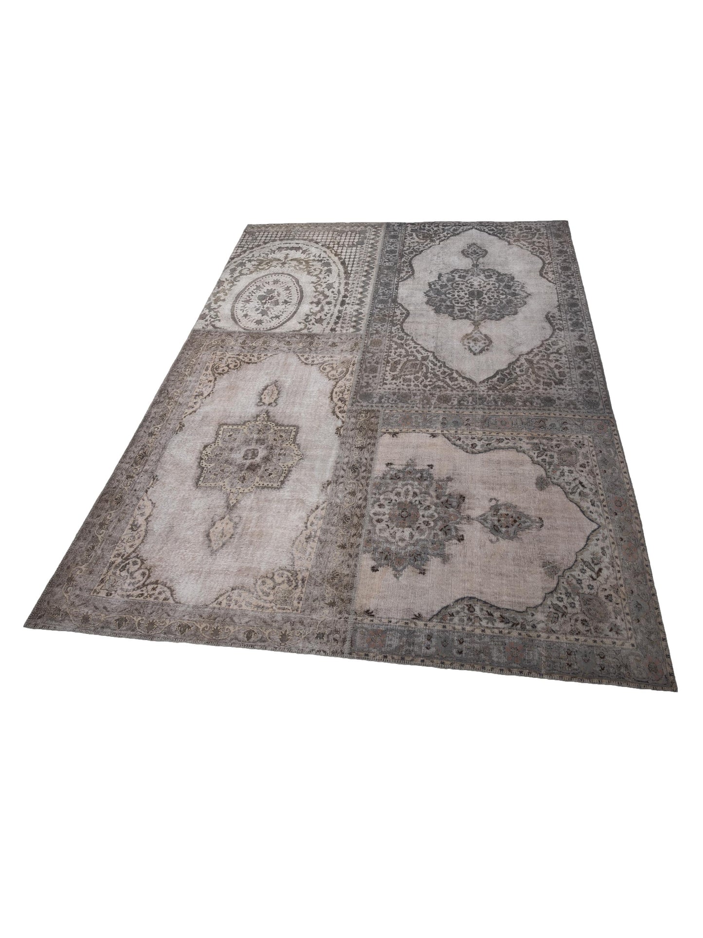 Turkish Vestige Patchwork 125439 Silver Gray 11.10x15.11 Hand Knotted Rug