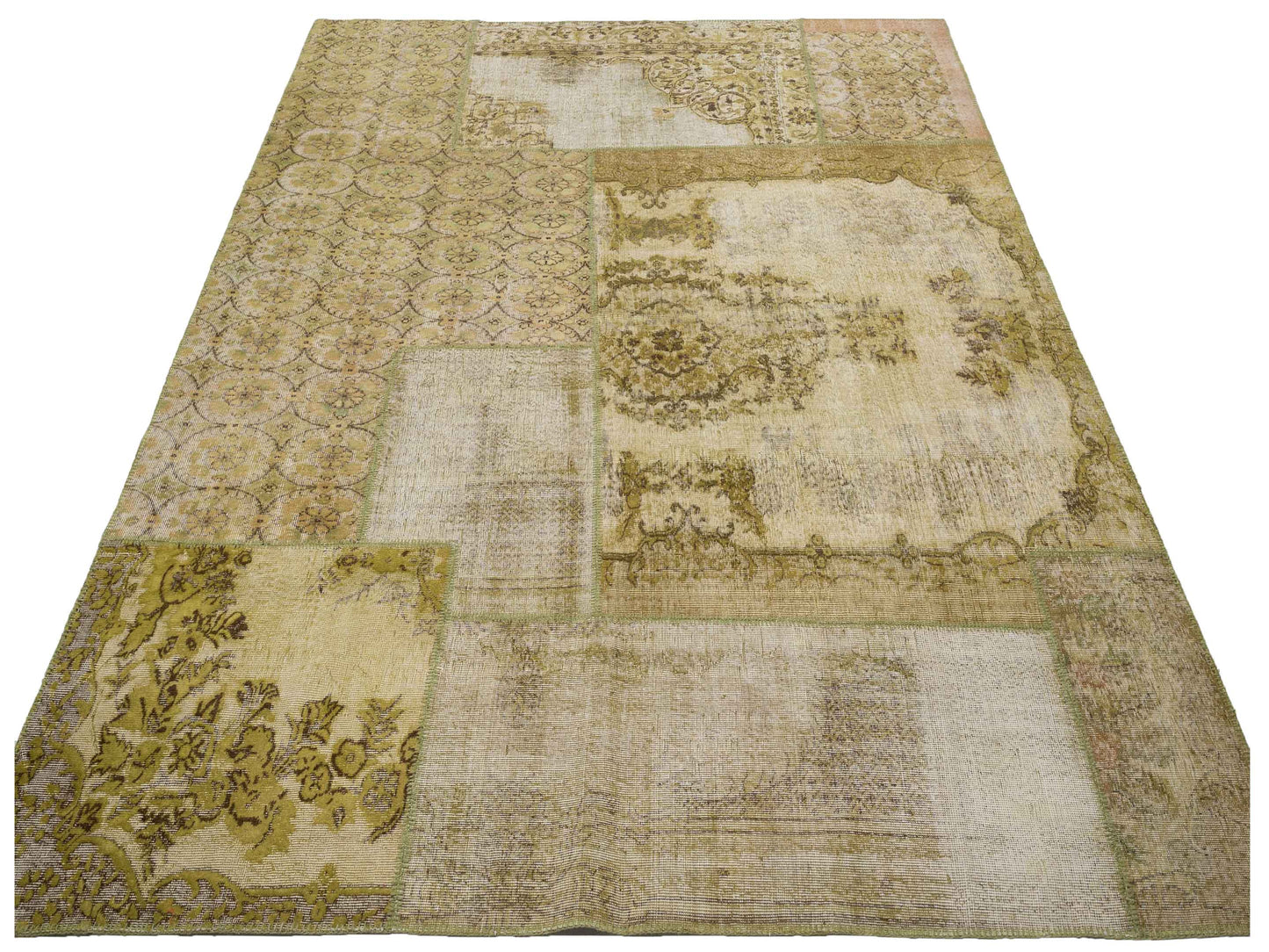 Turkish Vestige Patchwork 130952 Light Green 9x12 Hand Knotted Rug