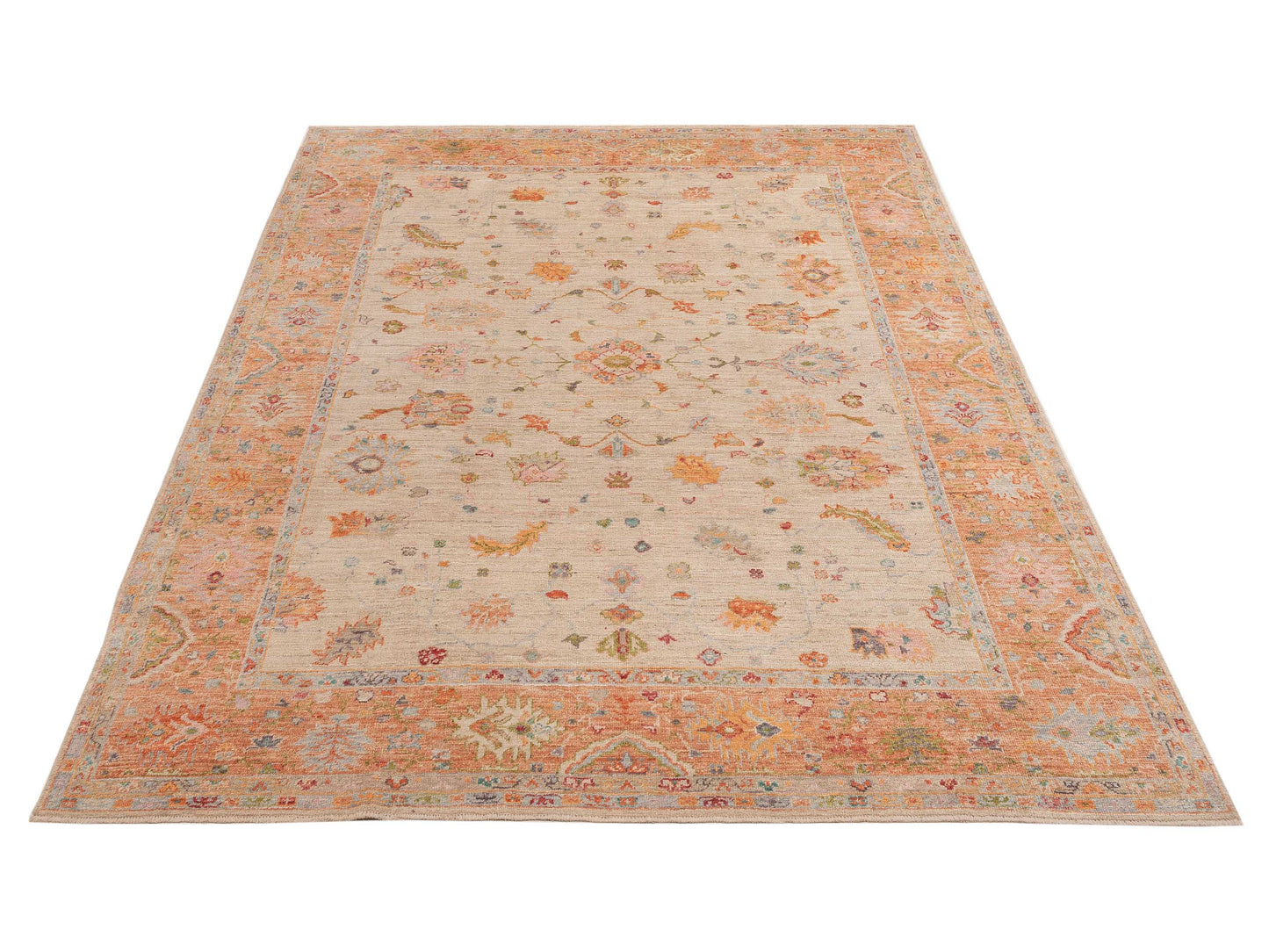 Angora Oushak 153983 Beige Orange 9.1x11.8 Hand Knotted Rug