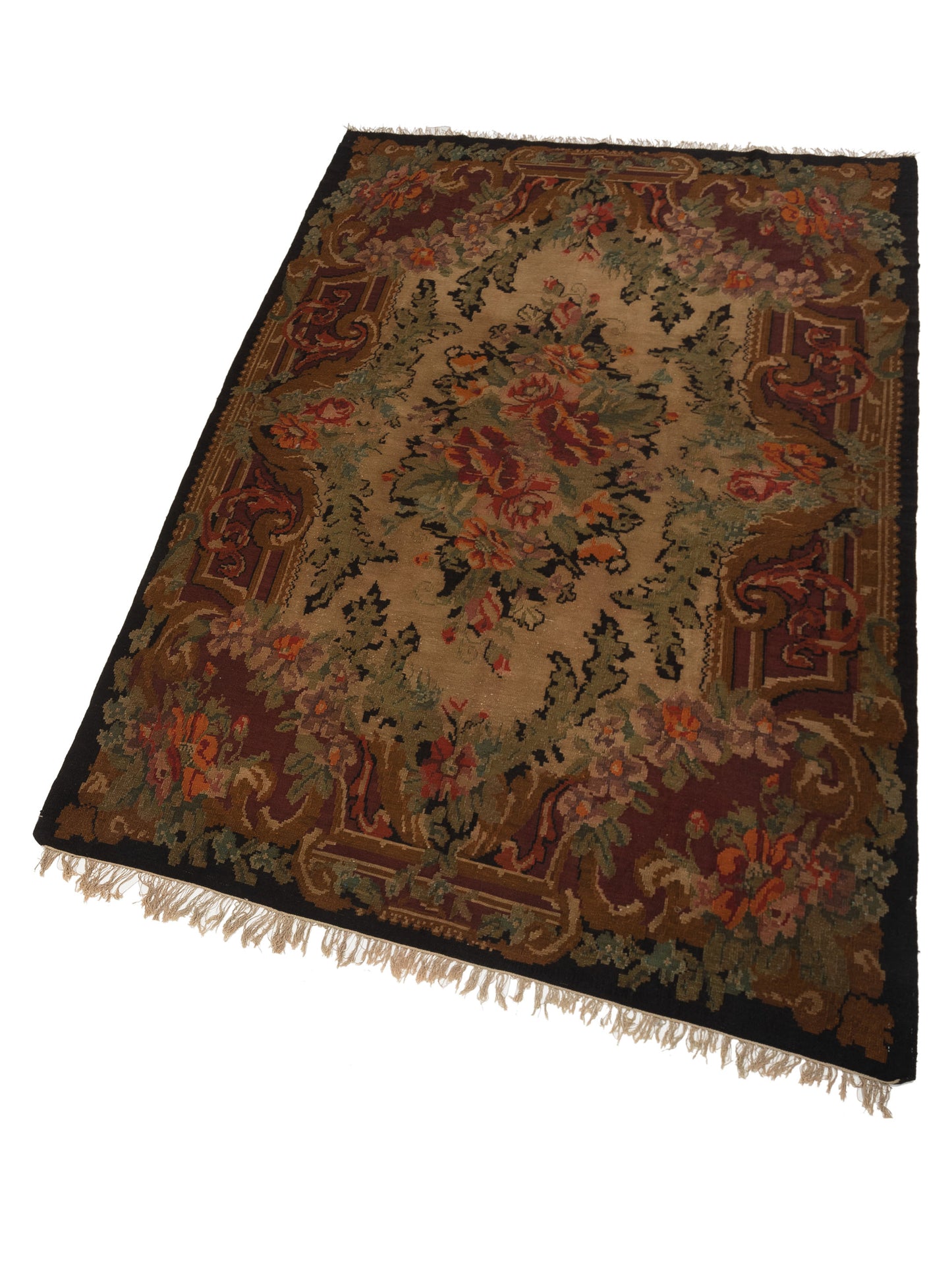 Old Basserabian Kilim 103881 Black Brown 7.6x11.6 Hand Woven Rug