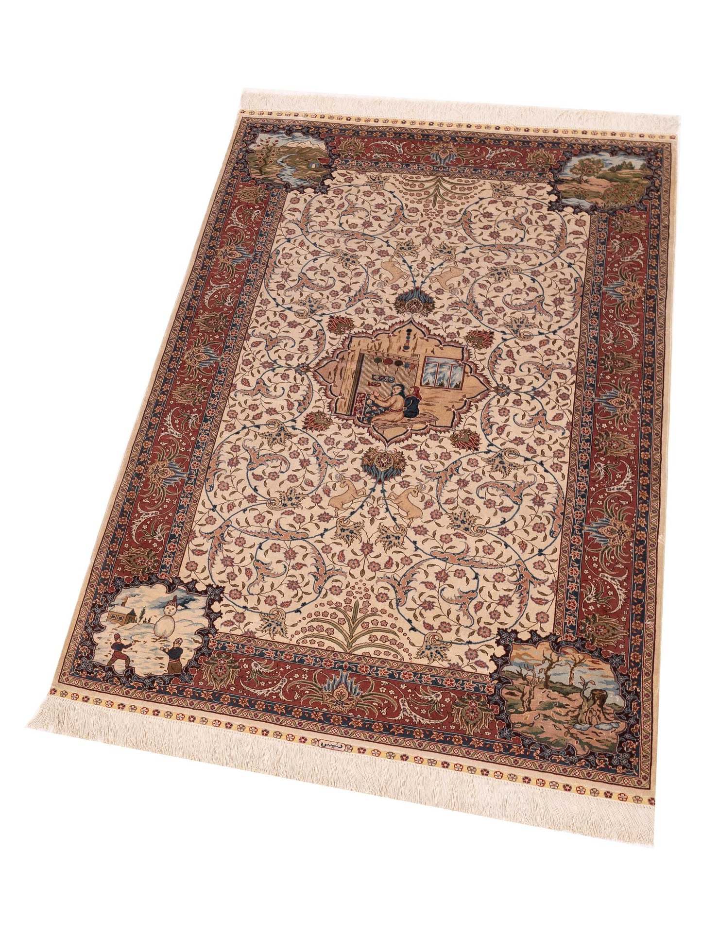 Pure Silk 125286 Ivory Pink 3.1x5.1 Hand Knotted Rug