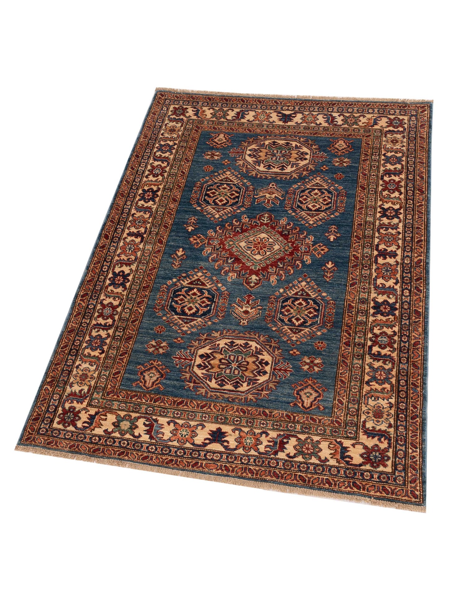 Artisan Kazak 148975 Blue Ivory 4.2x5.10 Hand Knotted Rug