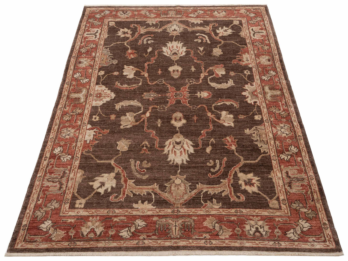 Angora Oushak 125570 Dark Brown Rust 6x8.6 Hand Knotted Rug