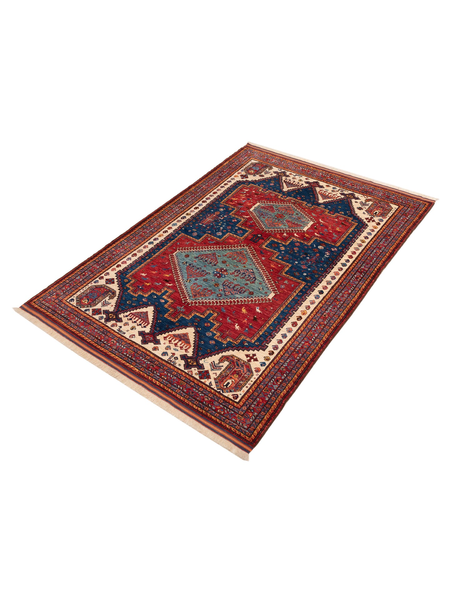 Sultan 152383 Blue Red 6.4x8.9 Hand Knotted Rug