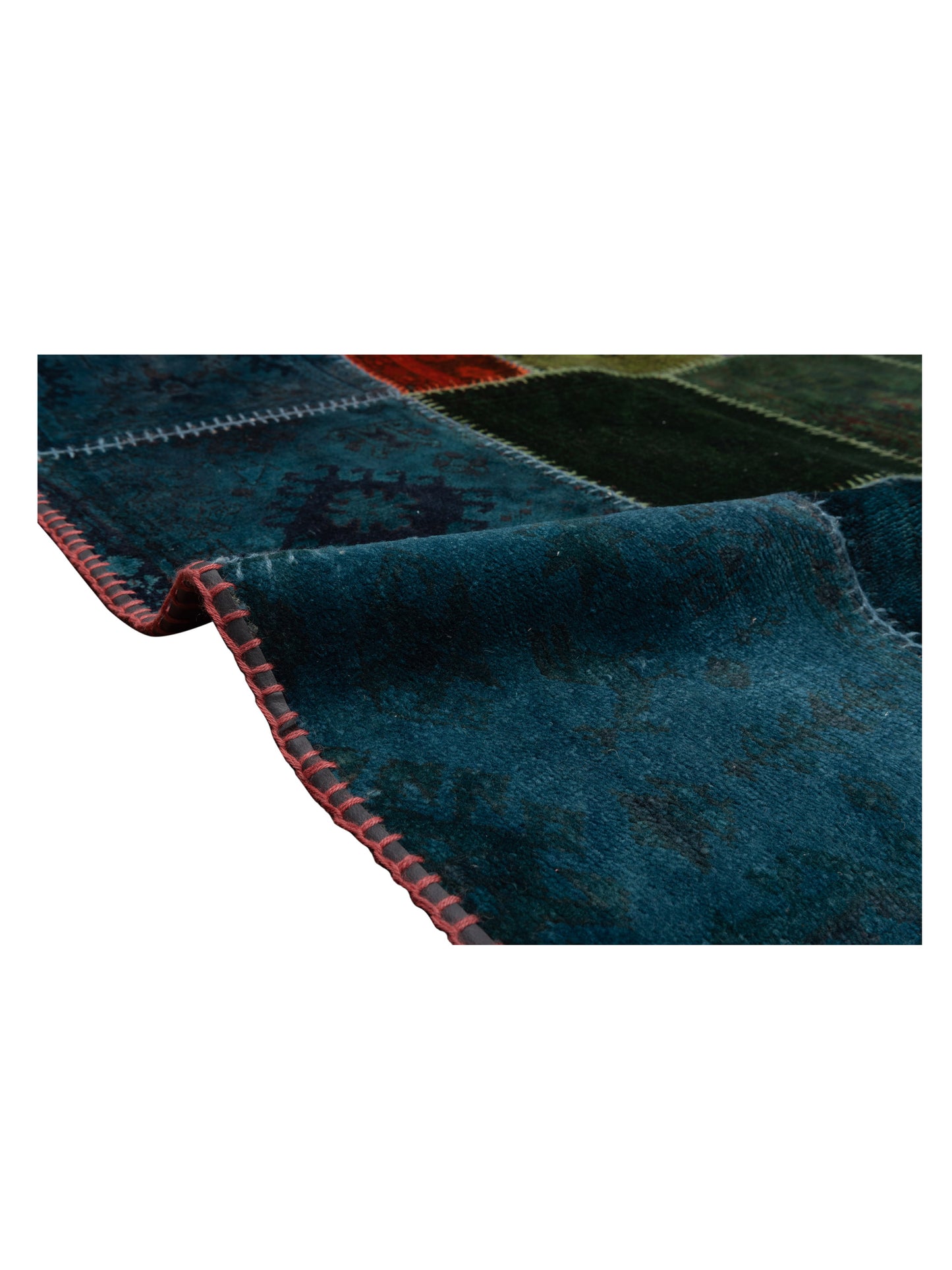 Turkish Vestige Patchwork 114230 Blue Green 9.8x12.8 Hand Knotted Rug