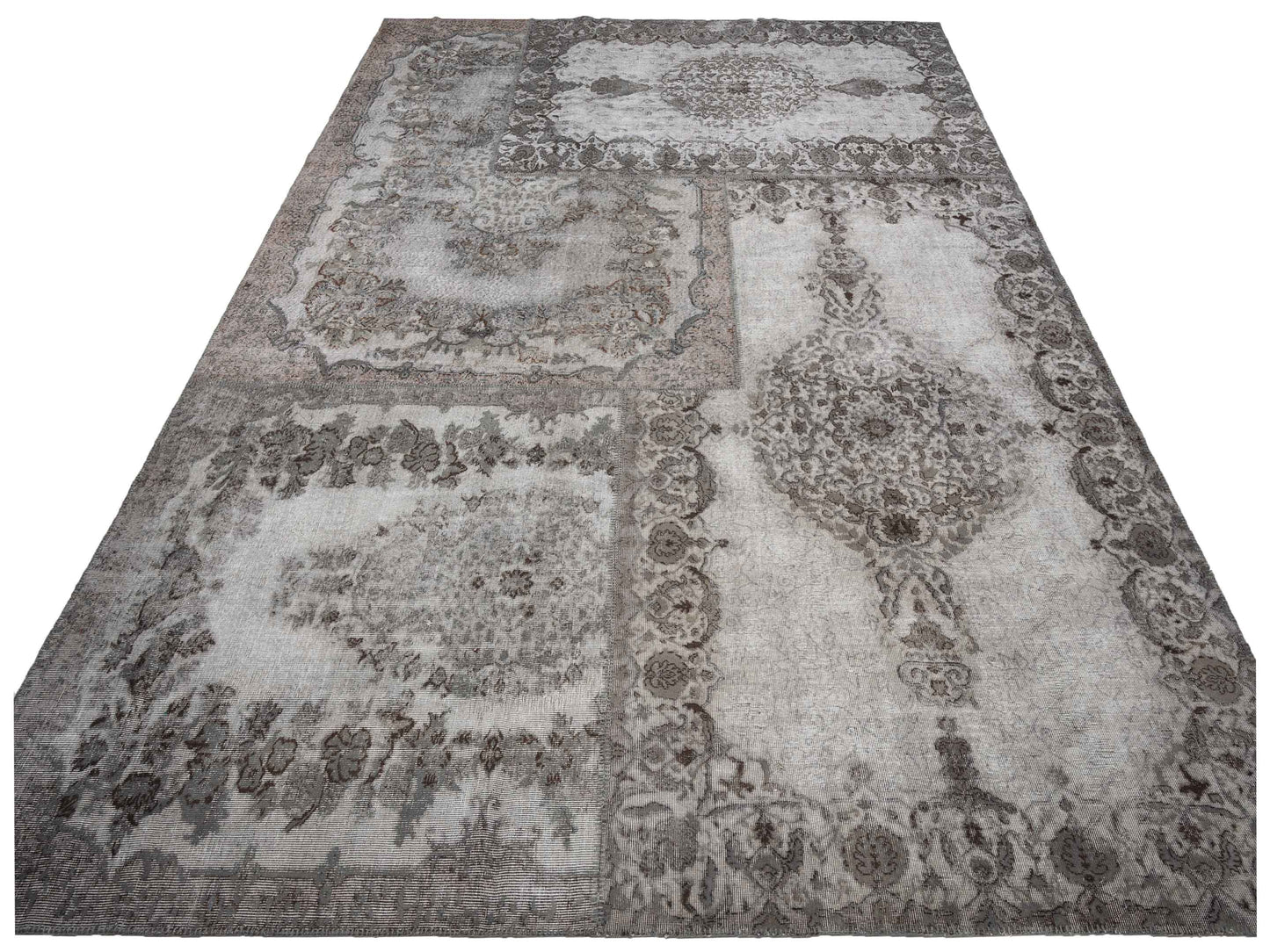 Turkish Vestige Patchwork 130963 Gray 11.6x15.5 Hand Knotted Rug