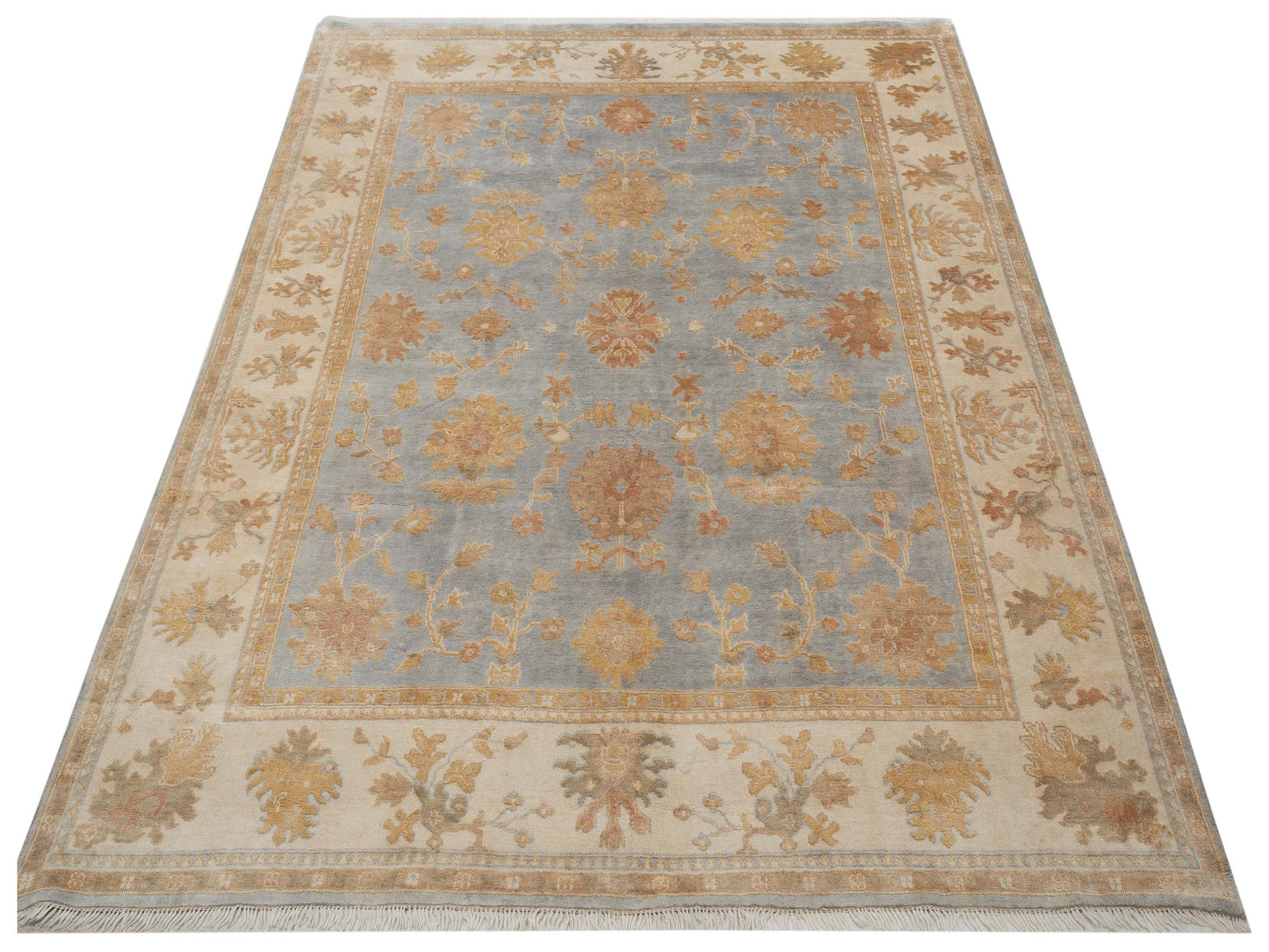 Oushak Shah 121302 Gray Ivory 7.11x10 Hand Knotted Rug