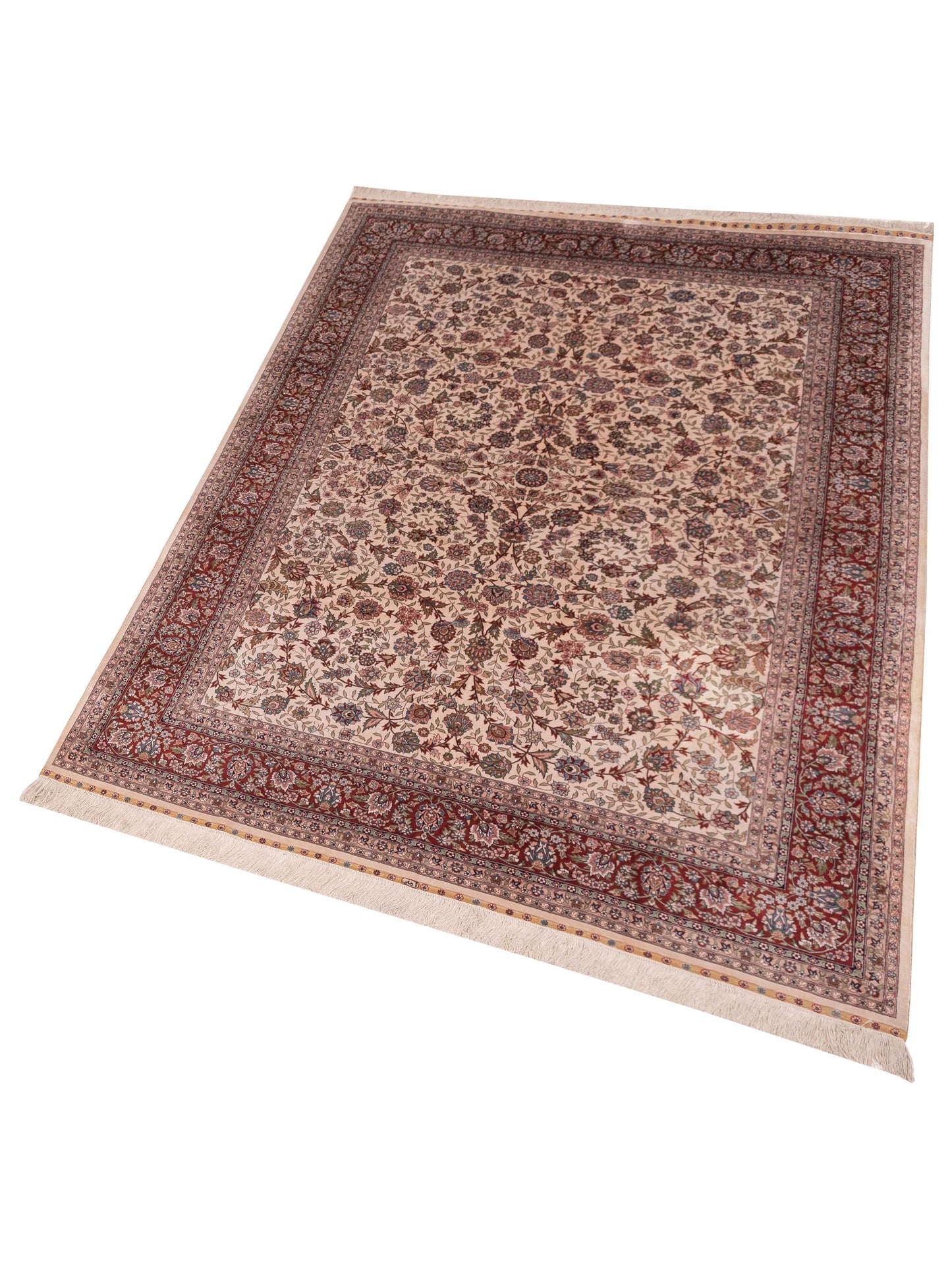 Pure Silk 109839 Ivory Red 5.7x8.1 Hand Knotted Rug