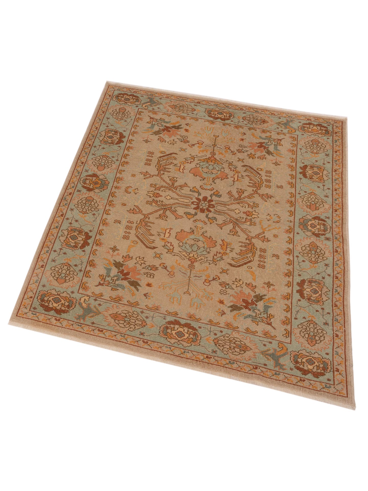 Anadol Oushak 145115 Cream Blue 5.3x6.4 Hand Knotted Rug