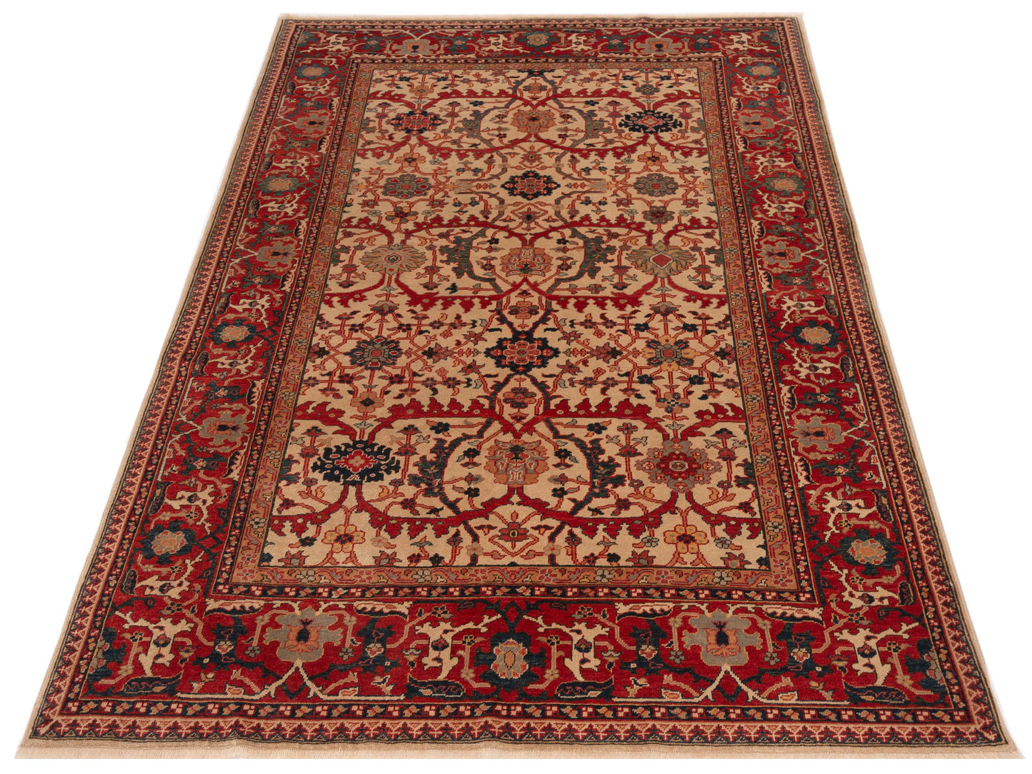 Antique Loom 148319 Ivory Red 6.9x10 Hand Knotted Rug