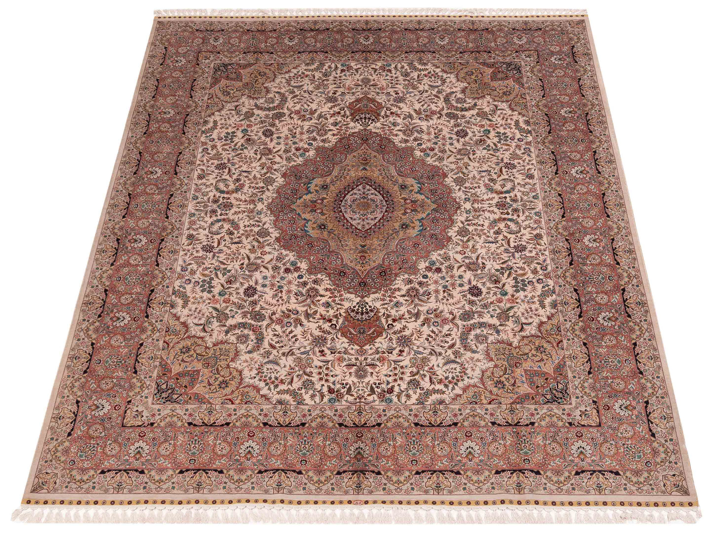 Pure Silk 120757 Ivory Pink 8.1x10.2 Hand Knotted Rug