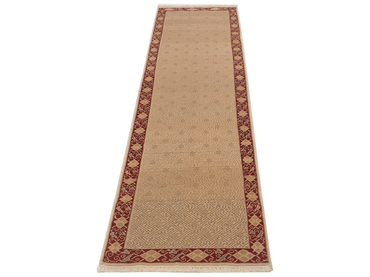 Antique Loom 104488 Beige Red 2.7x10.1 Hand Knotted Rug