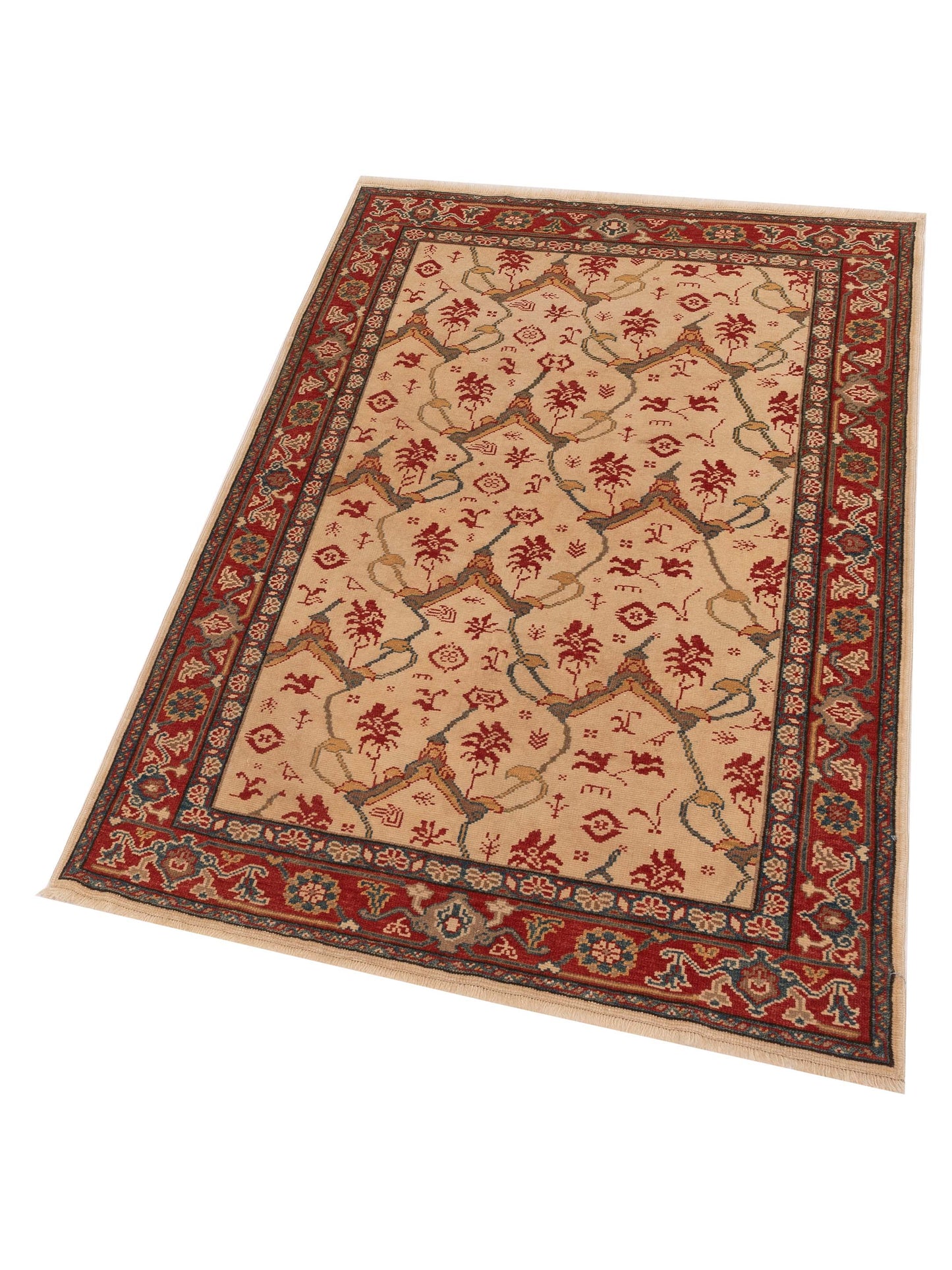 Antique Loom 148328 Ivory Red 4.1x6.3 Hand Knotted Rug
