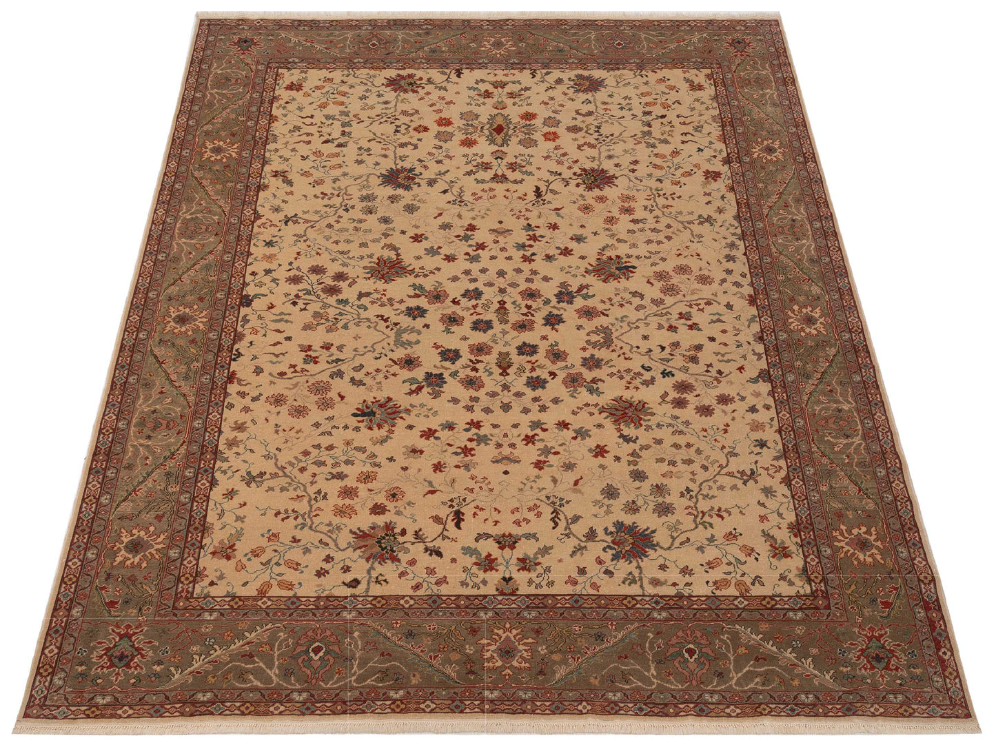 Antique Loom 104523 Ivory Green 10x12.5 Hand Knotted Rug