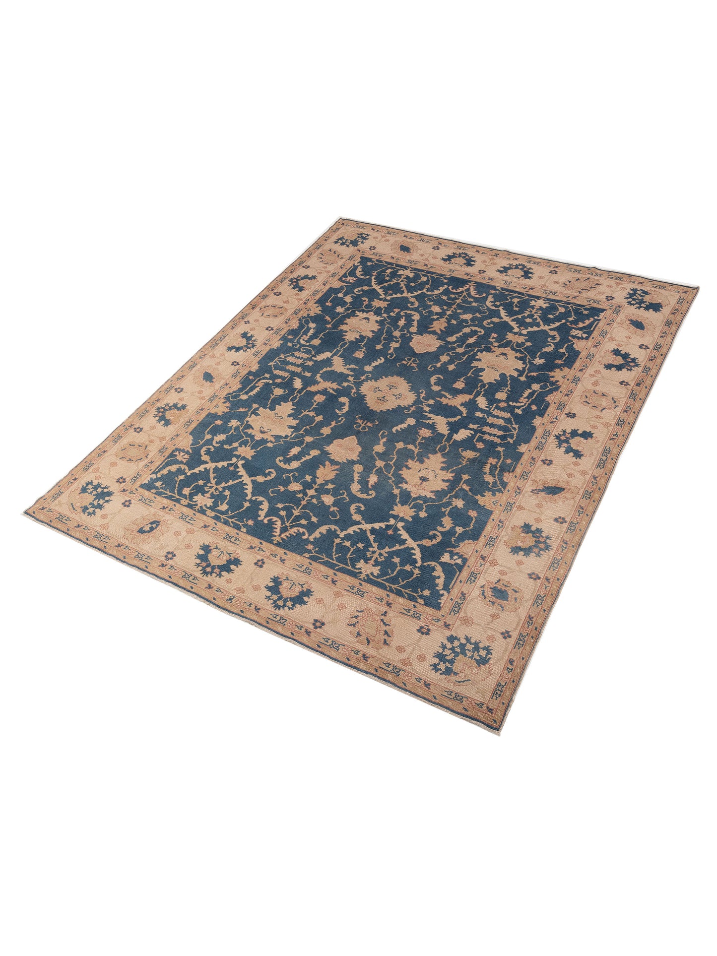 Angora Oushak 75065 Navy Beige 9.2x11.3 Hand Knotted Rug