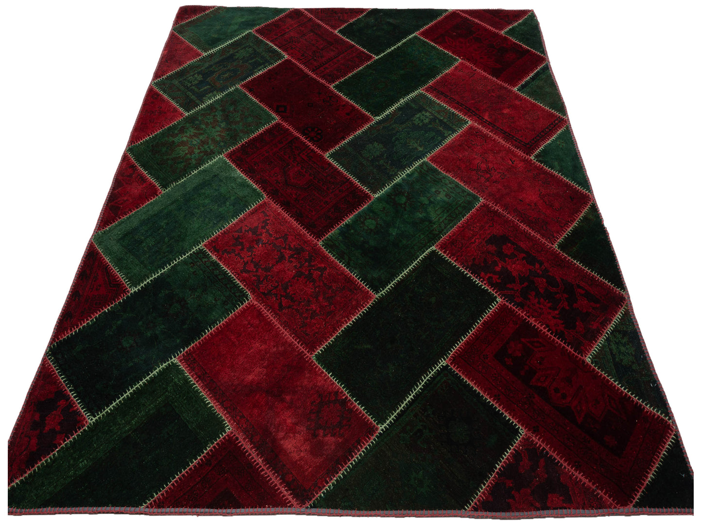 Turkish Vestige Patchwork 114229 Green Red 8.6x10.7 Hand Knotted Rug