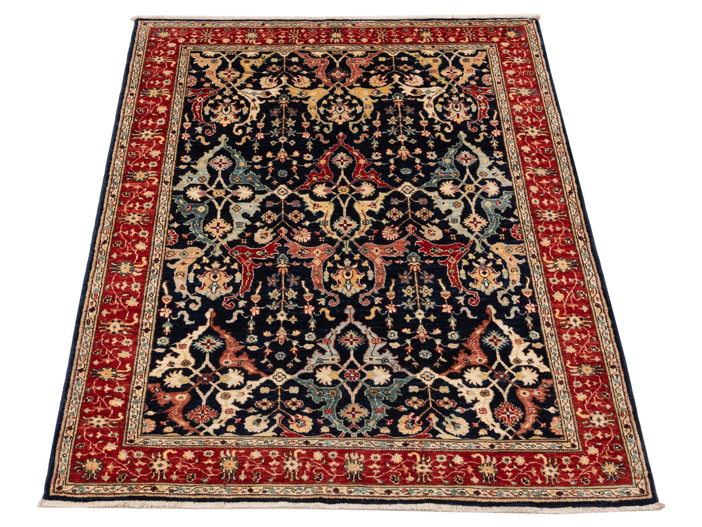 Sultan 152360 Dark Blue Red 4.10x6.7 Hand Knotted Rug