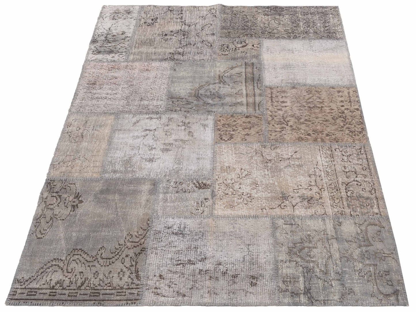 Turkish Vestige Patchwork 128948 Gray 5x8 Hand Knotted Rug