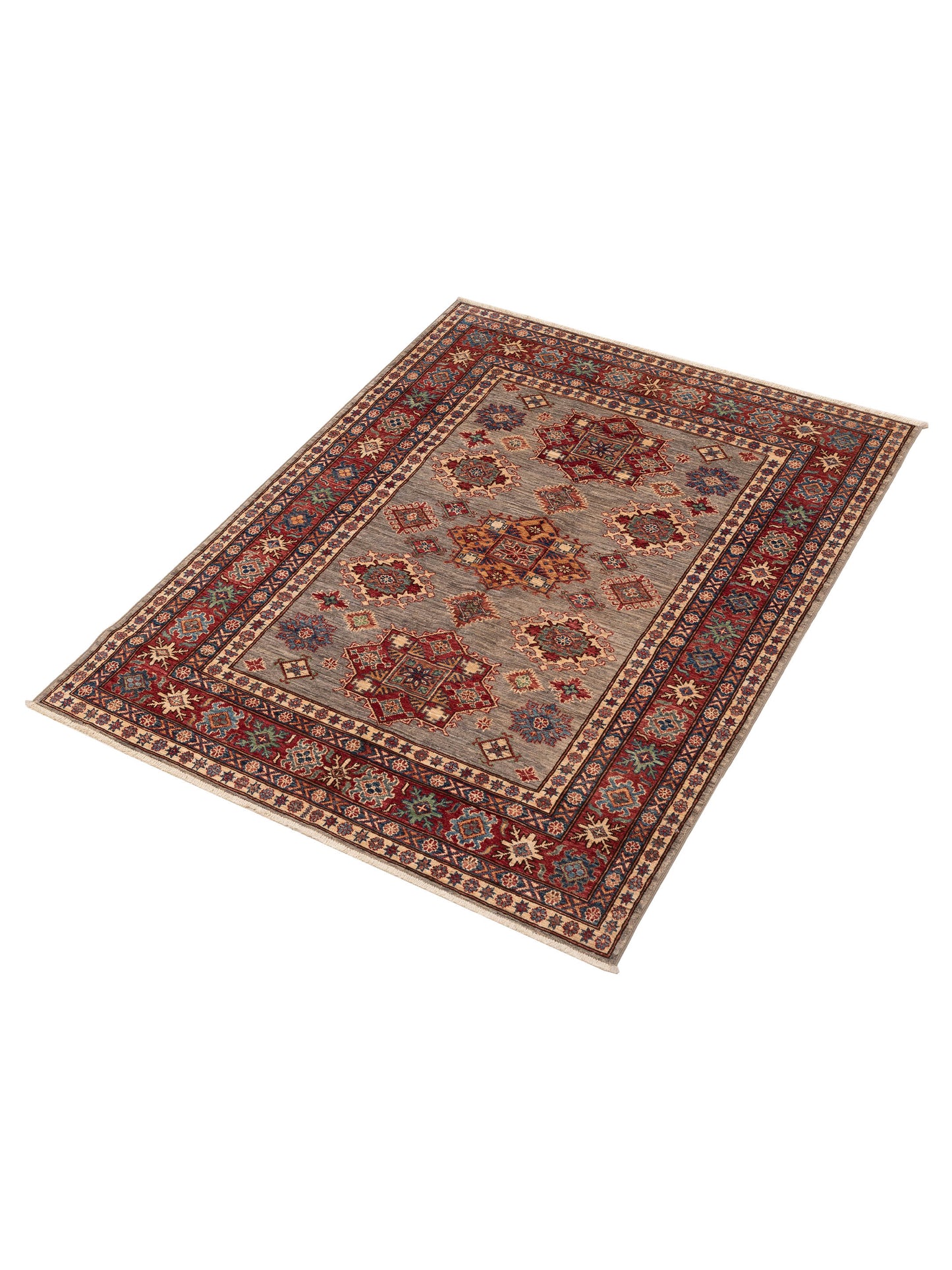 Artisan Kazak 151897 Silver Red 5.2x6.7 Hand Knotted Rug