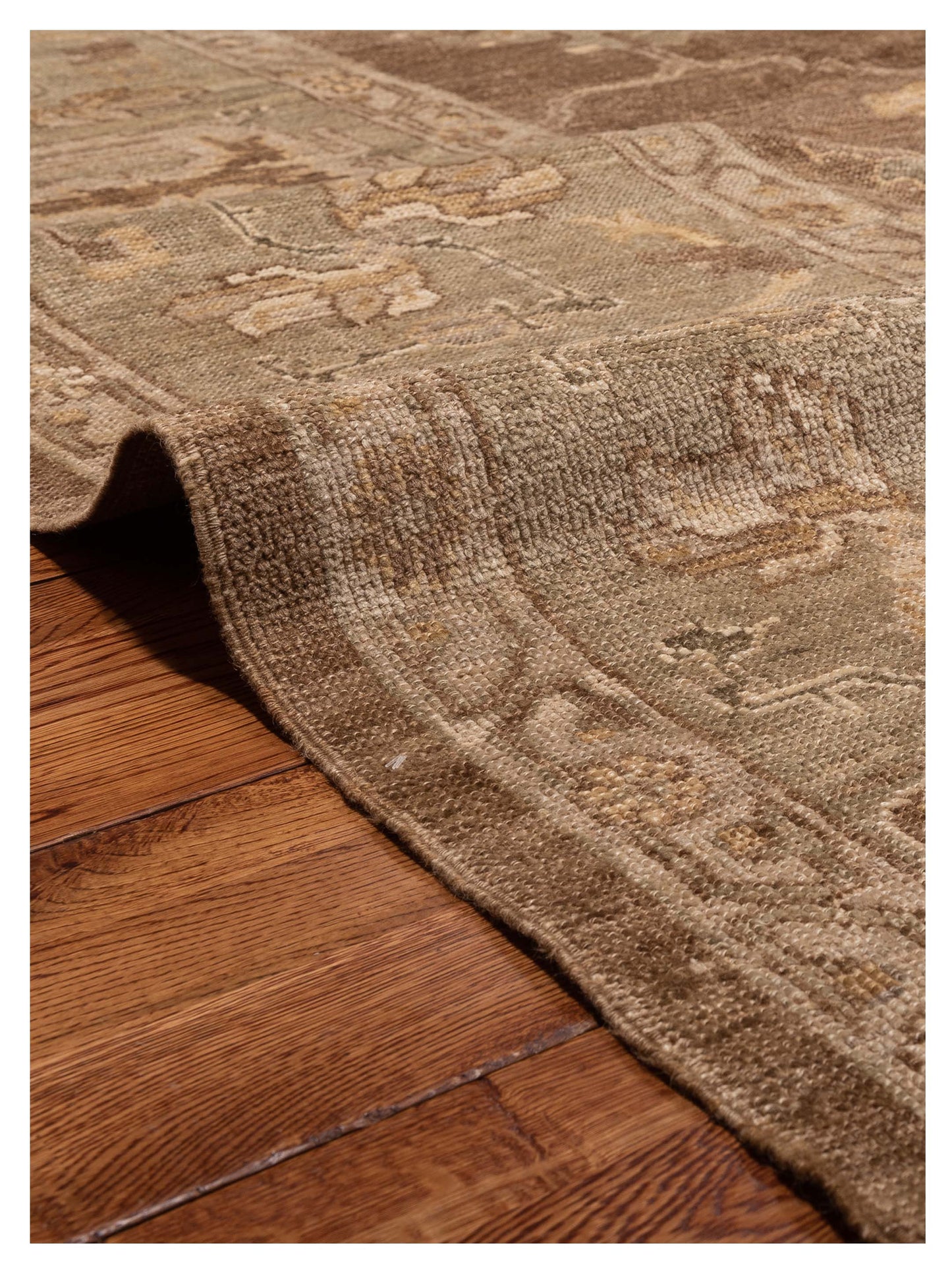 Angora Oushak 129077 Brown Green 13.2x16.2 Hand Knotted Rug