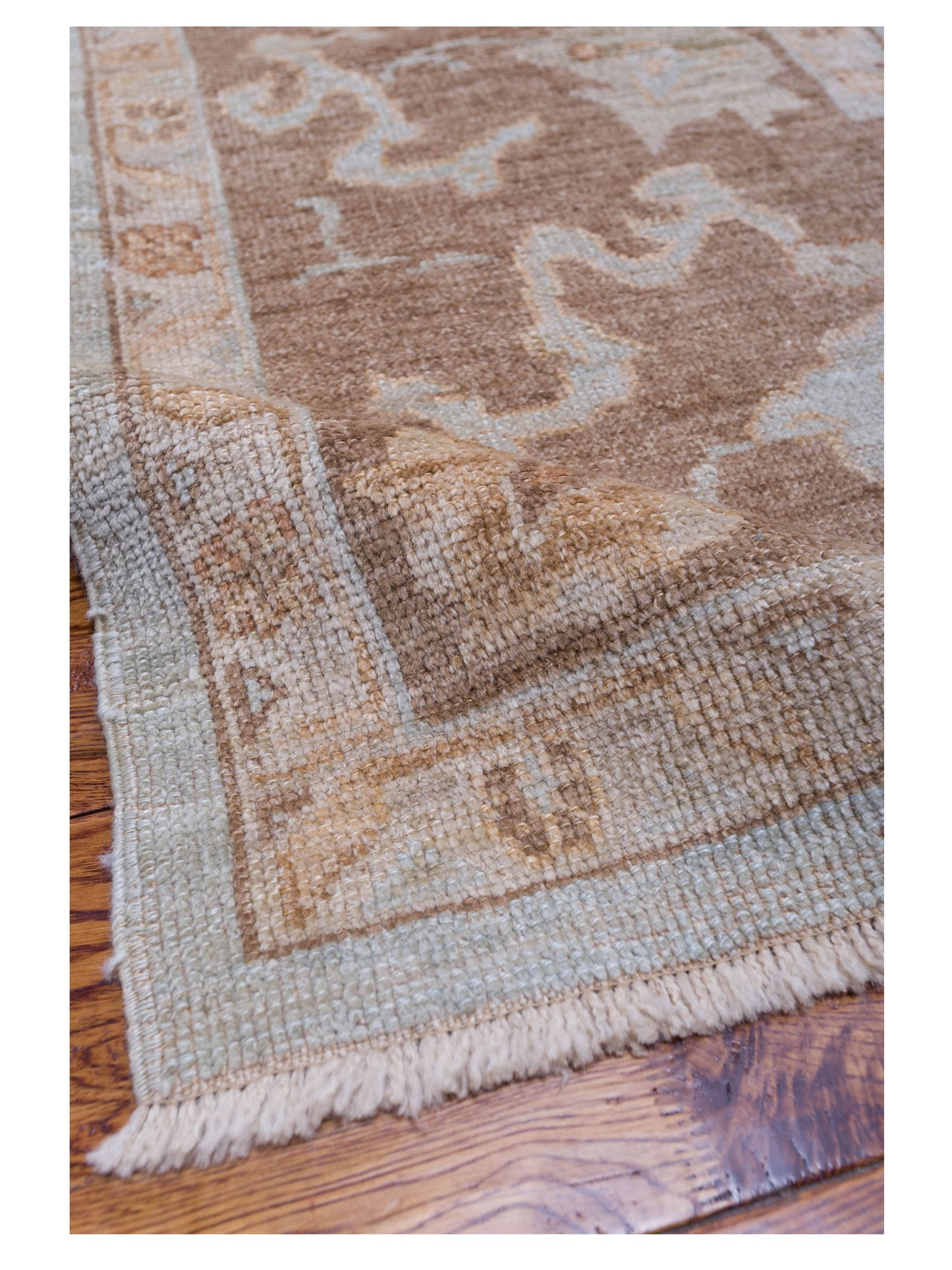 Angora Oushak 128091 Ice Blue Brown 11.7x14.9 Hand Knotted Rug
