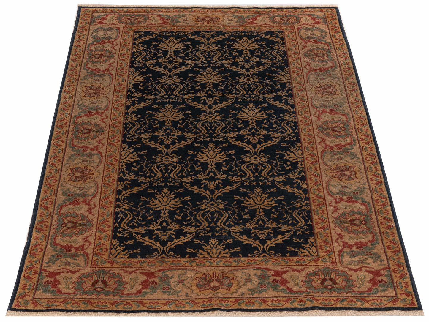 Antique Loom 107987 Navy Beige 4x6 Hand Knotted Rug