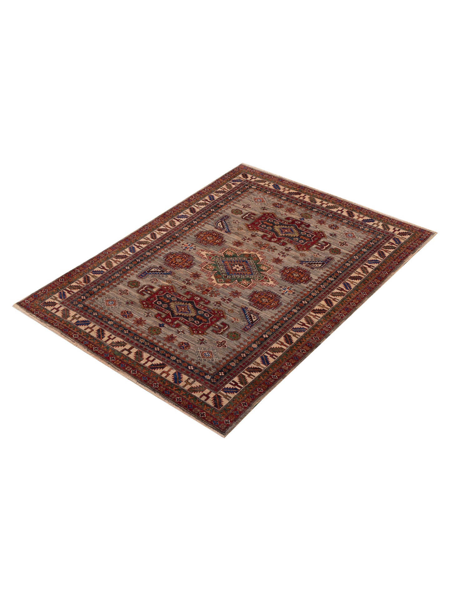 Artisan Kazak 155355 Gray Ivory 5.1x6.9 Hand Knotted Rug