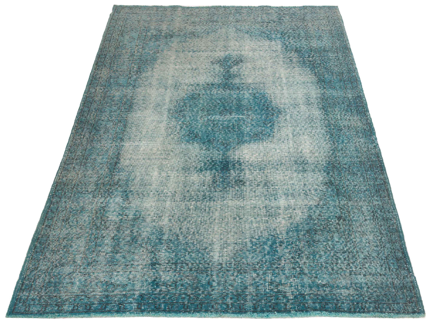 Vintage 121990 Turquoise 5.6x8.7 Hand Knotted Rug